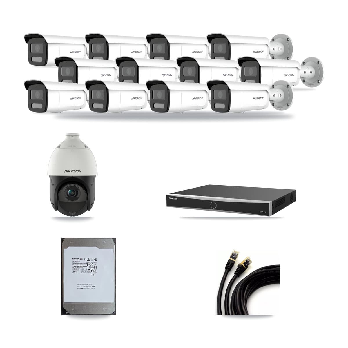Hikvision 16-Channel 4MP CCTV Kit — 12 Bullet + 1 PTZ Cameras + 14TB Recording (DS-7616NXI Recorder) - Image 1