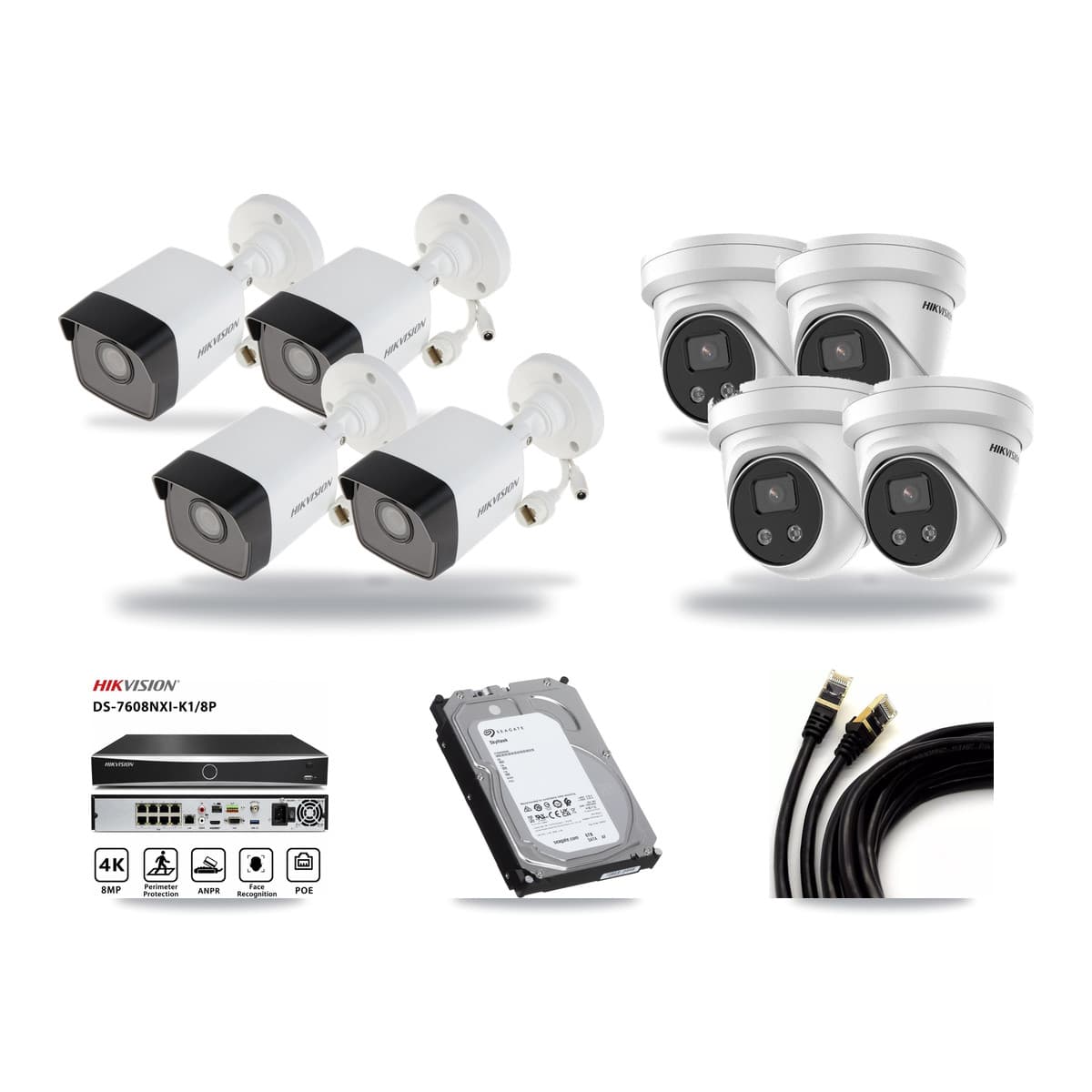 Hikvision 8-Channel 5MP CCTV Kit — 4 DS-2CD1053G0 Bullet + 4 DS-2CD3356G2 Turret Cameras + 6TB Recording - Image 1