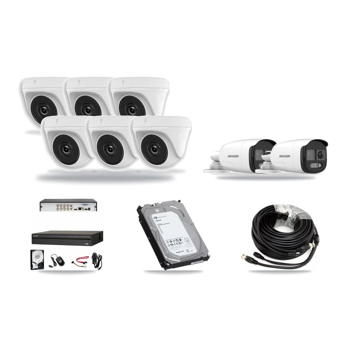 Hikvision & Dahua 8-Channel 2MP – 5MP CCTV Kit — 2 5MP Bullet + 6 2MP Dome Cameras + 6TB Recording - Image 1