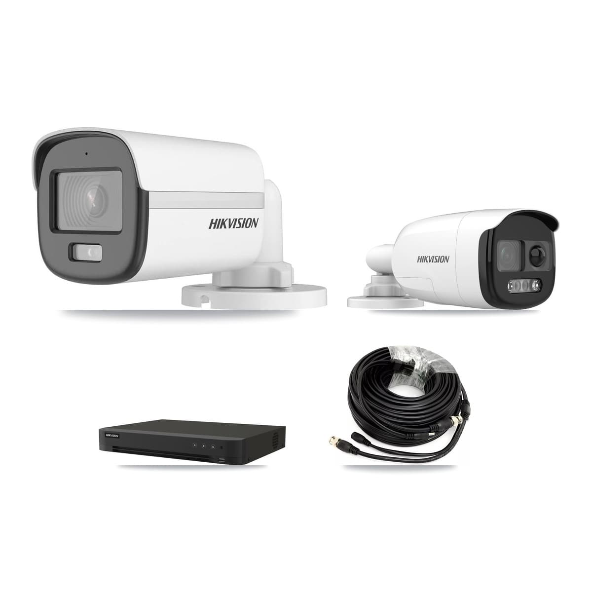 Hikvision 8-Channel 5MP CCTV Kit — 1 DS-2CE12KF0T-LFS + 1 DS-2CE12KF3T-PIRXO Bullet Cameras + 3TB Recording (IDS-7208HUHI-M1/XT Recorder)