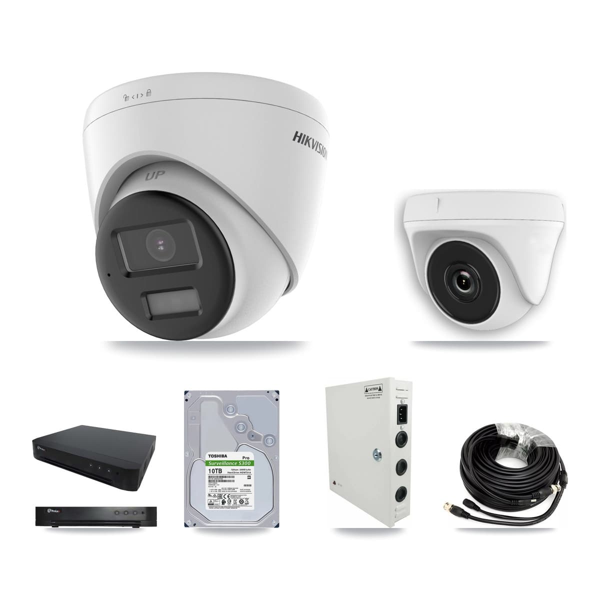 Hikvision & Prolux 16-Channel 2MP – 5MP CCTV Kit — 6 DS-2CE78K0T-LPTS 5MP Turret + 3 White HDT-2MP-N20W-2.8MM 2MP Dome Cameras + 10TB Recording (PXD-8216-HYK4MP Recorder)
