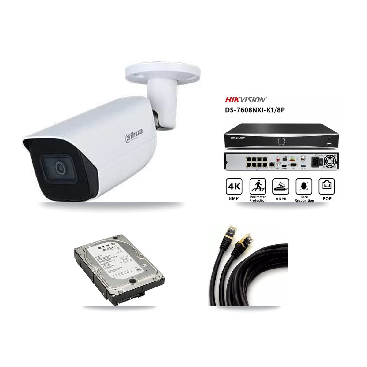 Dahua & Hikvision 8-Channel 5MP CCTV Kit — 4 Bullet Cameras + 5TB Recording (DS-7608NXI Recorder) - Image 1