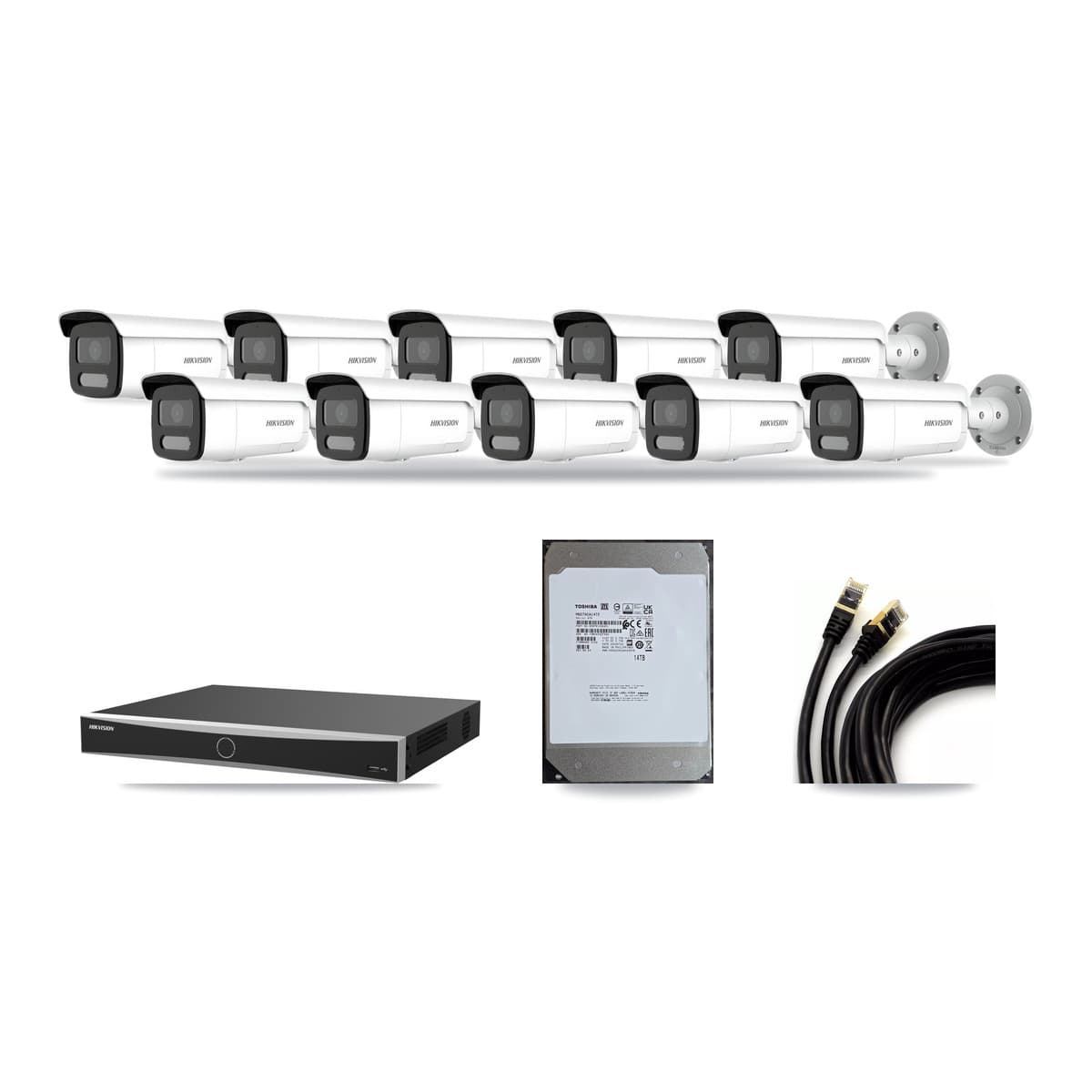 Hikvision 16-Channel 4MP – 5MP CCTV Kit — 10 4MP Bullet + 1 5MP Dome Cameras + 14TB Recording (DS-7616NXI Recorder) - Image 1