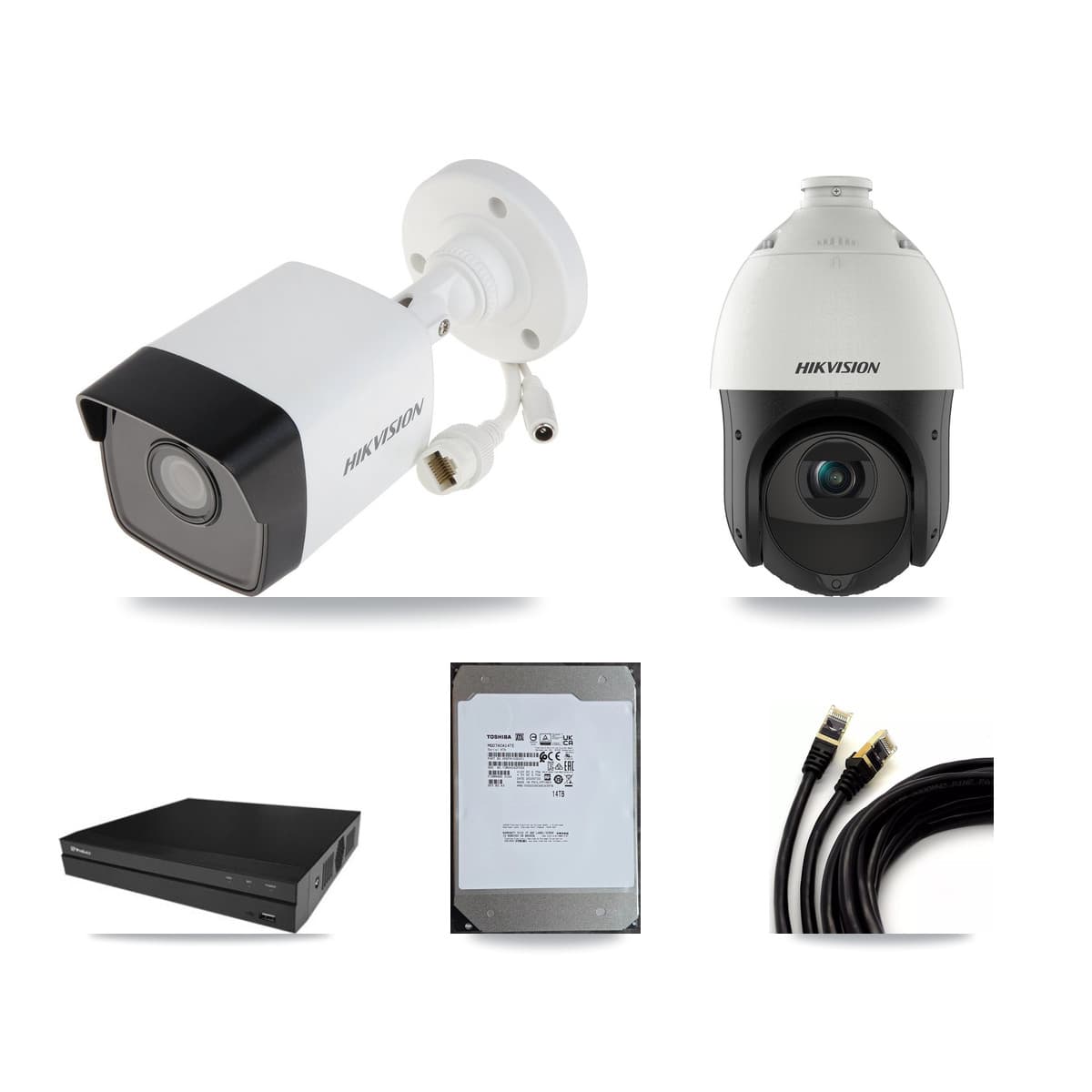 Hikvision & Prolux 16-Channel 4MP – 5MP CCTV Kit — 11 5MP Bullet + 1 4MP PTZ Cameras + 14TB Recording