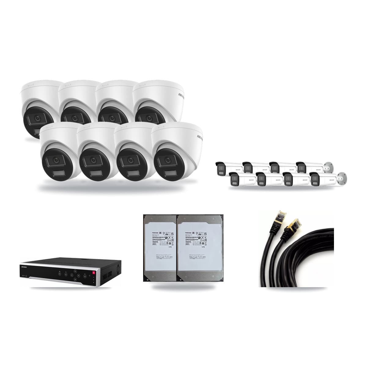 Hikvision 32-Channel 4MP – 4K CCTV Kit — 8 DS-2CD1383G2-LIUF/SL 4K Turret + 8 DS-2CD2T47G2H-LISU/SL 4MP Bullet Cameras + 2× 14TB Recording (DS-7732NI-M4/24P Recorder) - Image 1