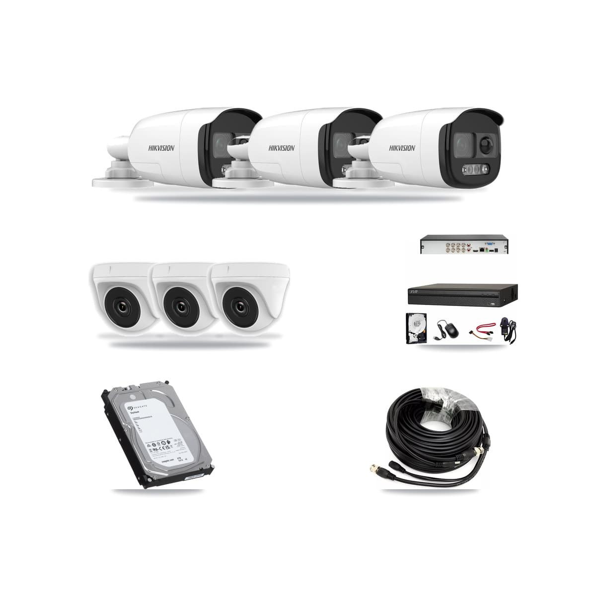 Hikvision & Dahua 8-Channel 2MP – 5MP CCTV Kit — 3 5MP Bullet + 3 White 2MP Dome Cameras + 6TB Recording (XVR-3108AD Recorder) - Image 1