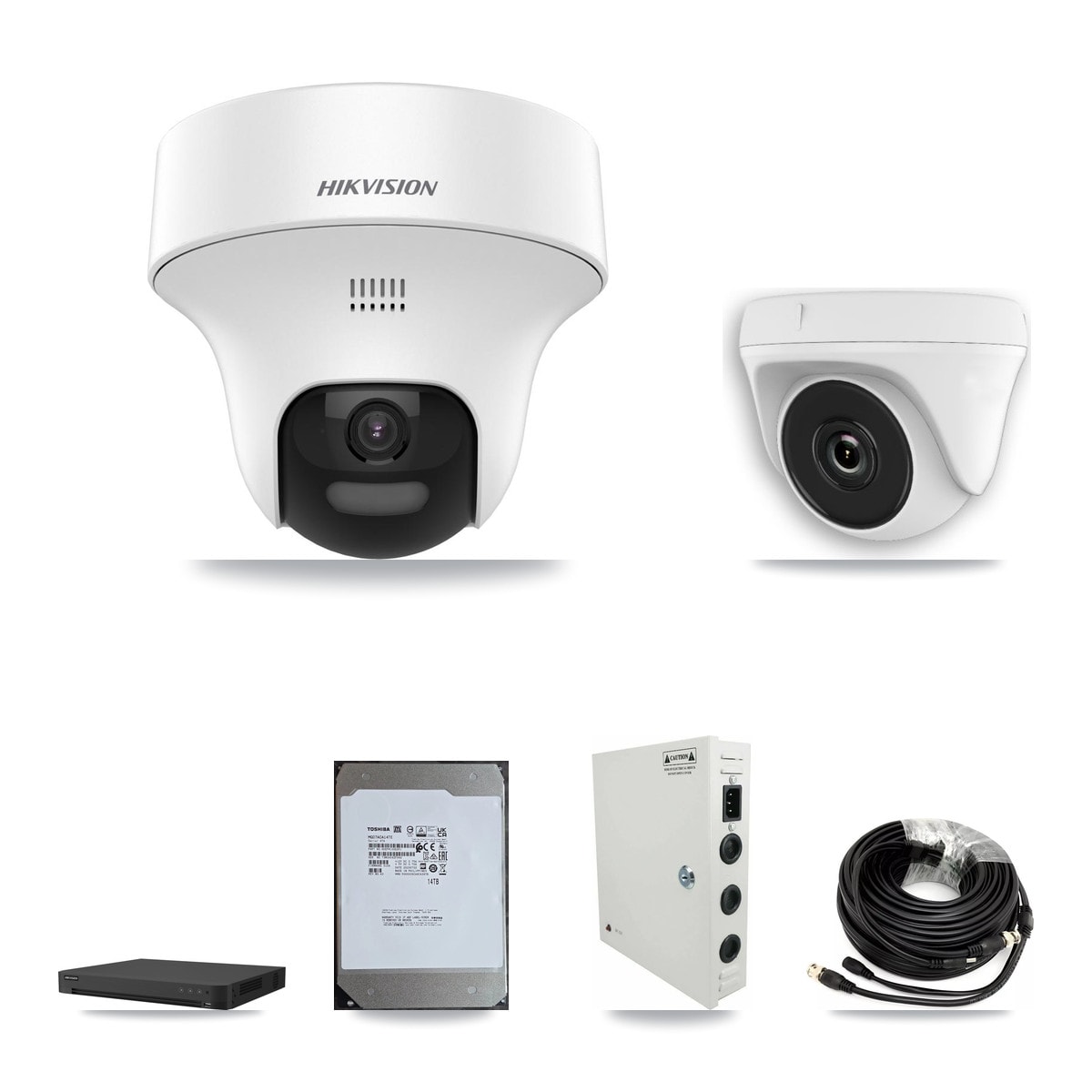 Hikvision iDS-7216HUHI-M2/XT 16-Channel DVR CCTV Kit — 11× DS-2CE70K0T-PTLTS 5MP Turret + 1× HDT-2MP-N20W-2.8MM White 2MP Dome Cameras + 14TB HDD