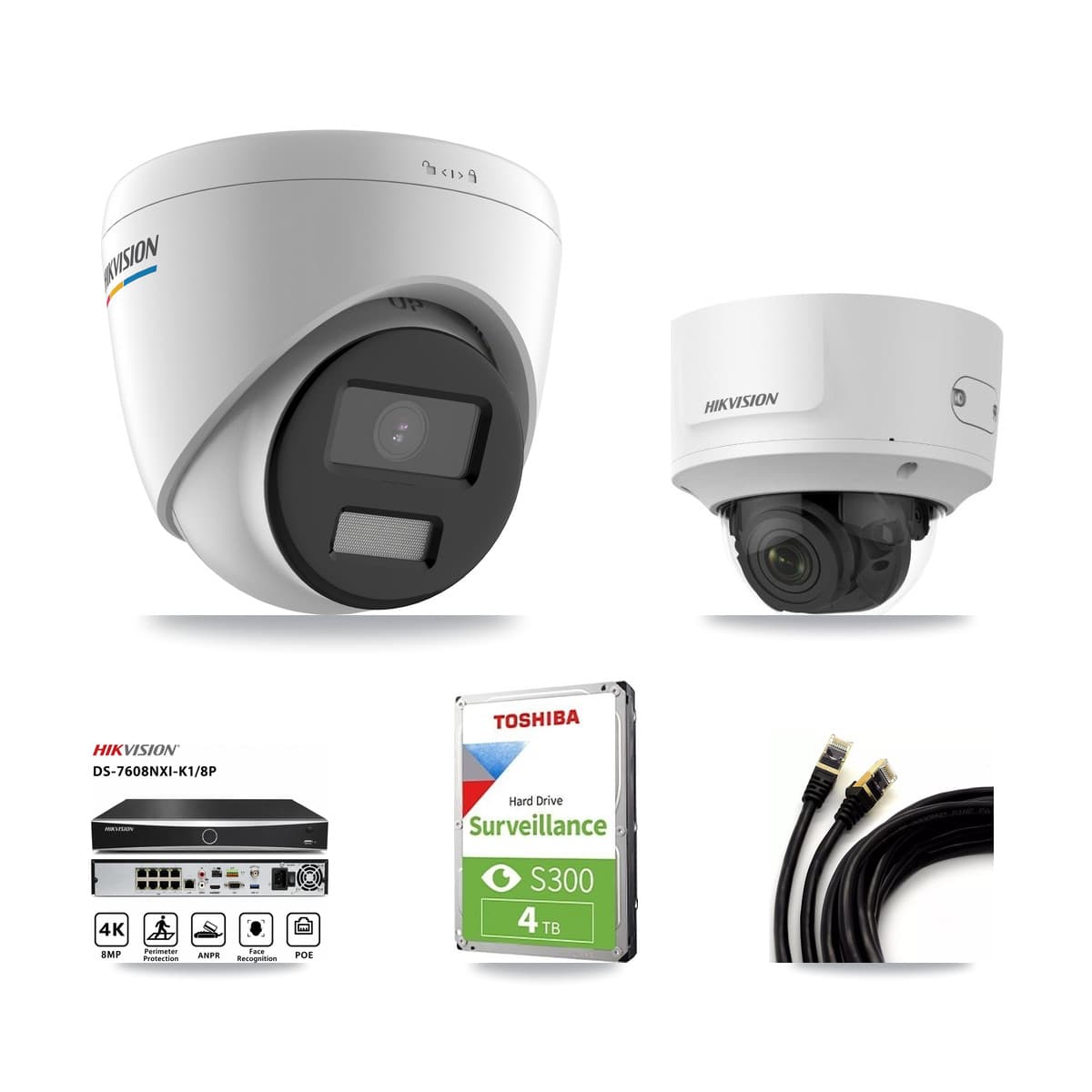 Hikvision 8-Channel 2MP CCTV Kit — 5 Turret + 1 Dome Cameras + 4TB Recording (DS-7608NXI Recorder)