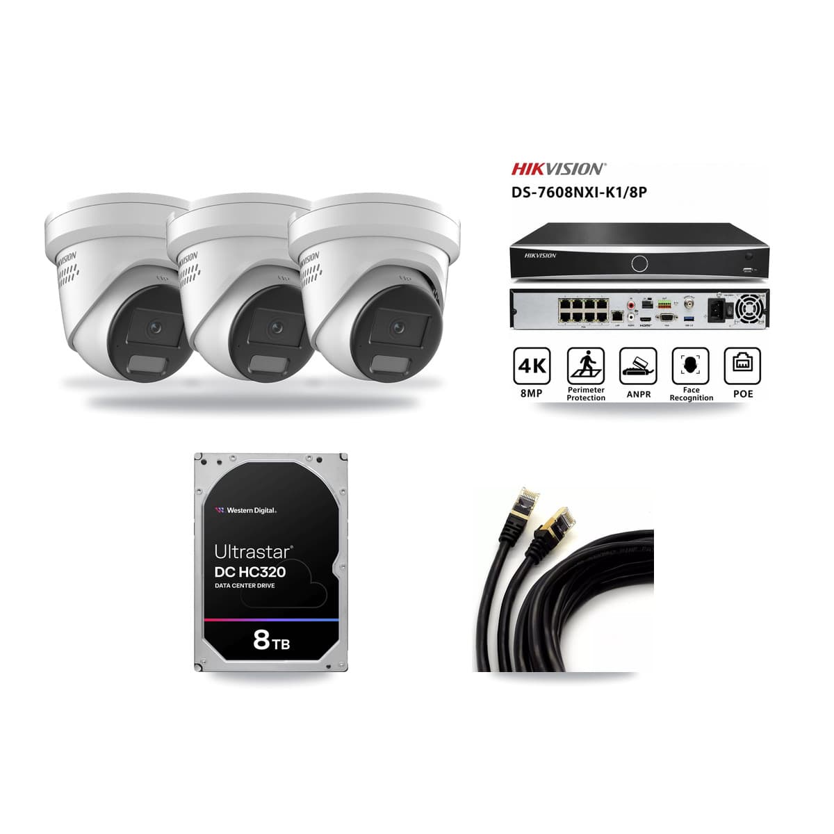 Hikvision 8-Channel 4K CCTV Kit — 3 DS-2CD2387G2H Turret Cameras + 8TB Recording (DS-7608NXI Recorder) - Image 1
