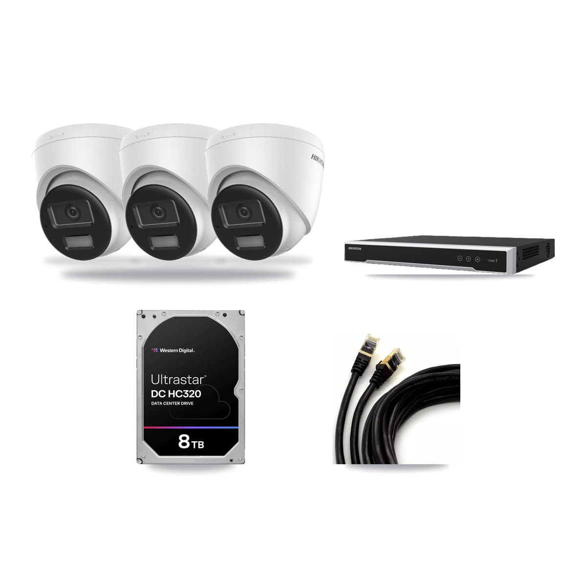 Hikvision 16-Channel 4K CCTV Kit — 3 DS-2CD1383G2-LIU Turret Cameras + 8TB Recording (DS-7616NI-M2/16P Recorder) - Image 1
