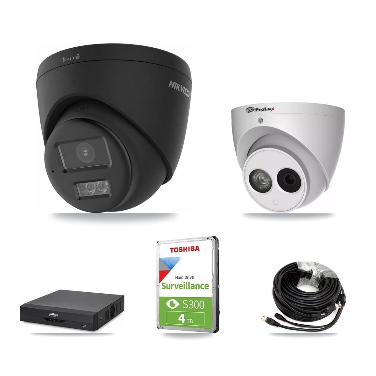 4-Channel 4MP – 4K CCTV Kit — 1 Black 4K + 1 4MP Turret Cameras + 4TB Recording (DH-XVR5104HS Recorder)