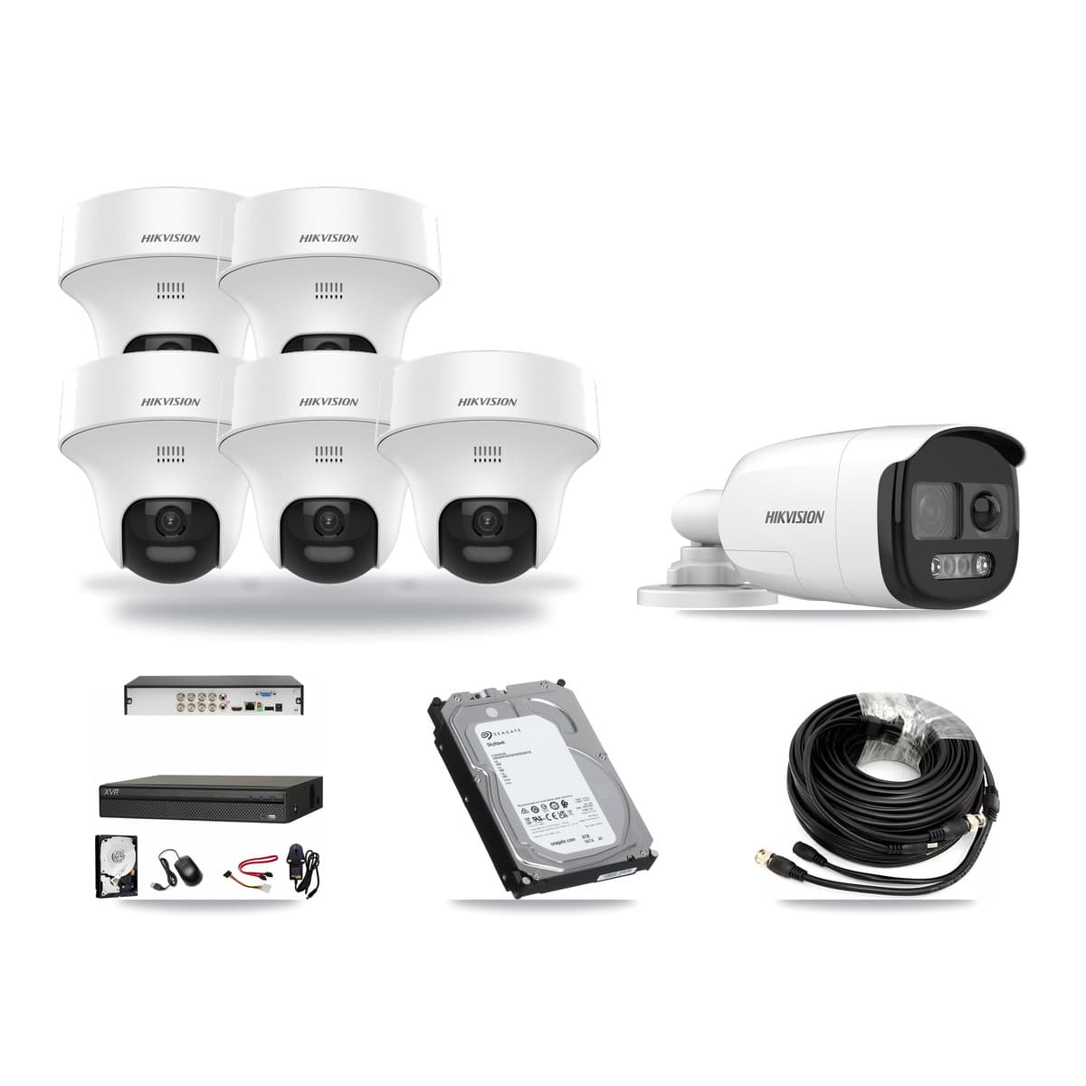 Hikvision & Dahua 8-Channel 5MP CCTV Kit — 1 DS-2CE12KF3T Bullet + 5 DS-2CE70K0T Turret Cameras + 6TB Recording - Image 1