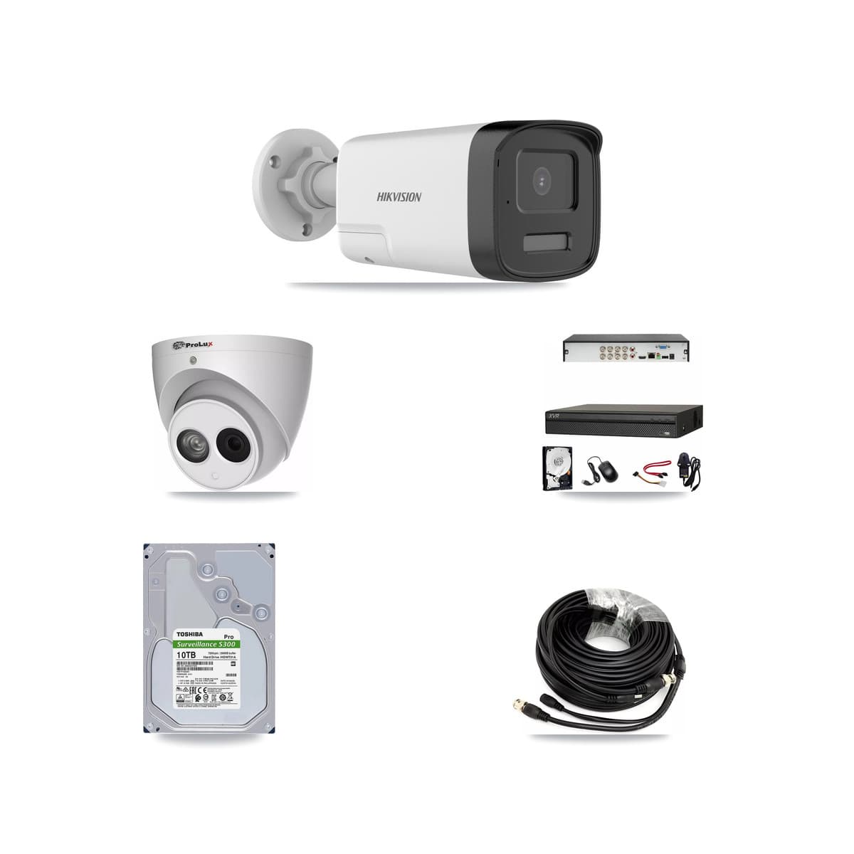 8-Channel 4MP – 5MP CCTV Kit — 6 DS-2CE17K0T 5MP Bullet + 1 PXC-612C4W-A 4MP Turret Cameras + 10TB Recording (XVR-3108AD Recorder)
