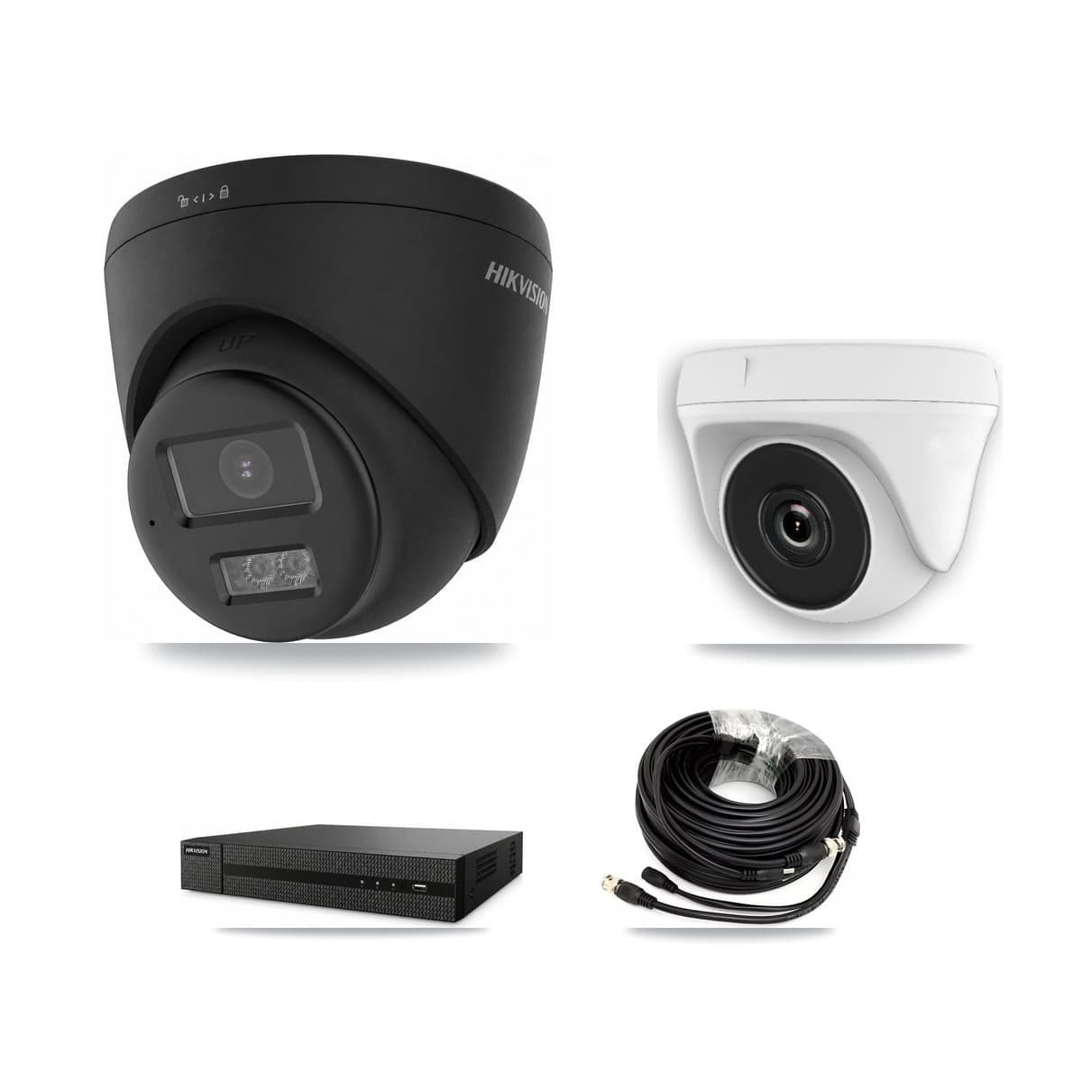 Hikvision 8-Channel 2MP – 4K CCTV Kit — 1 Black 4K Turret + 1 White 2MP Dome Cameras + 3TB Recording (DVR-8CH Recorder)