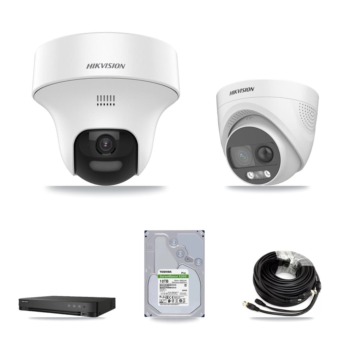 Hikvision 8-Channel 5MP CCTV Kit — 6 DS-2CE70K0T + 2 DS-2CE72KF3T Turret Cameras + 10TB Recording (IDS-7208HQHI Recorder)