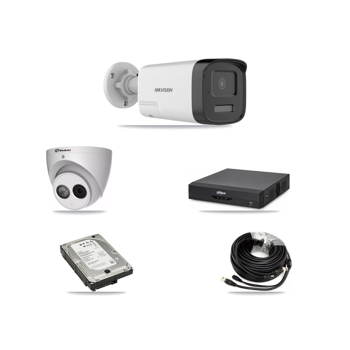 4-Channel 4MP – 5MP CCTV Kit — 3 DS-2CE17K0T 5MP Bullet + 1 PXC-612C4W-A 4MP Turret Cameras + 5TB Recording