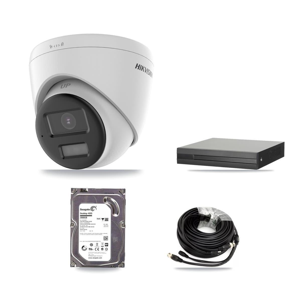 Hikvision 4-Channel 5MP CCTV Kit — 4 DS-2CE78K0T-LPTS Turret Cameras + 2TB Recording (XVR-3104HS-5MP-LITE Recorder)