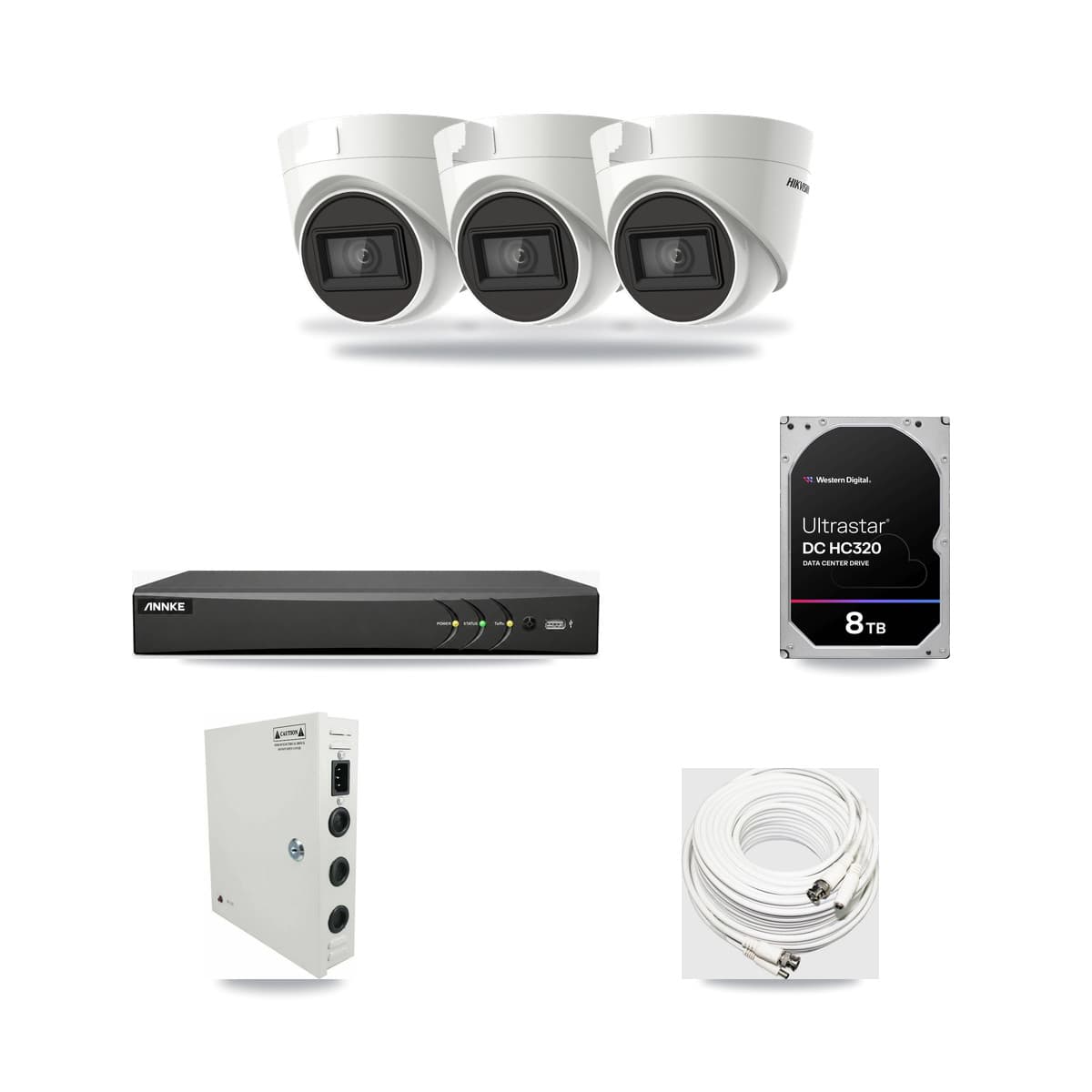 Hikvision & ANNKE 4-Channel 4K CCTV Kit — 3 DS-2CE78U1T Turret Cameras + 8TB Recording - Image 1