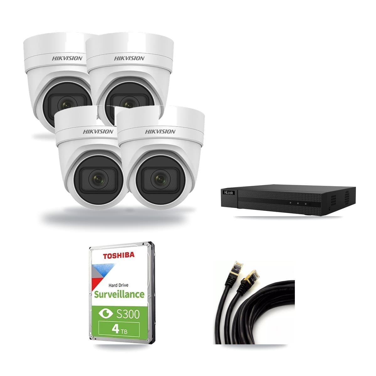 Hikvision & HiLook 8-Channel 4MP CCTV Kit — 4 DS-2CD2H45FWD Turret Cameras + 4TB Recording (NVR-108MH-D Recorder) - Image 1