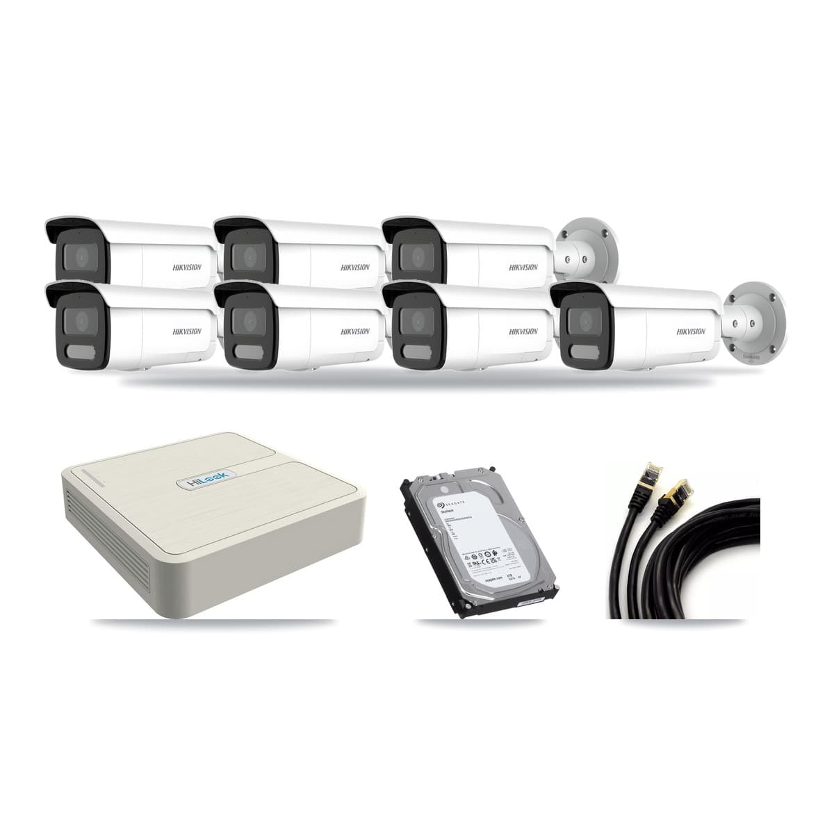 Hikvision & HiLook 8-Channel 4MP CCTV Kit — 7 Bullet Cameras + 6TB Recording (NVR-108H-D Recorder) - Image 1