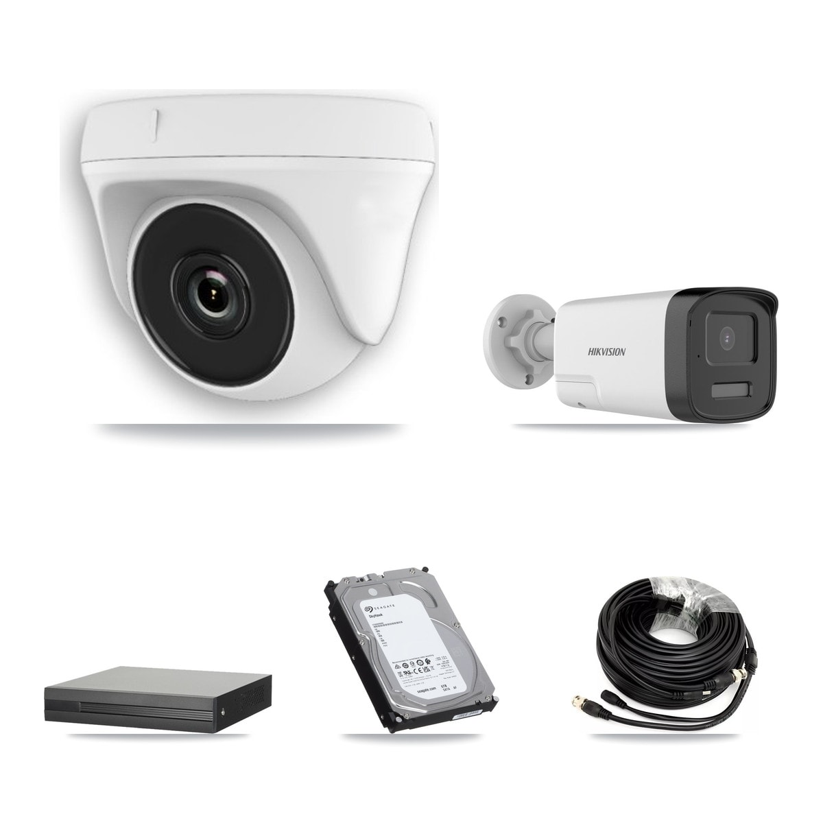 XVR-3108HS-5MP-LITE 8-Channel DVR CCTV Kit — 2× Hikvision DS-2CE17K0T-LXTS 5MP Bullet + 6× HDT-2MP-N20W-2.8MM White 2MP Dome Cameras + 6TB HDD