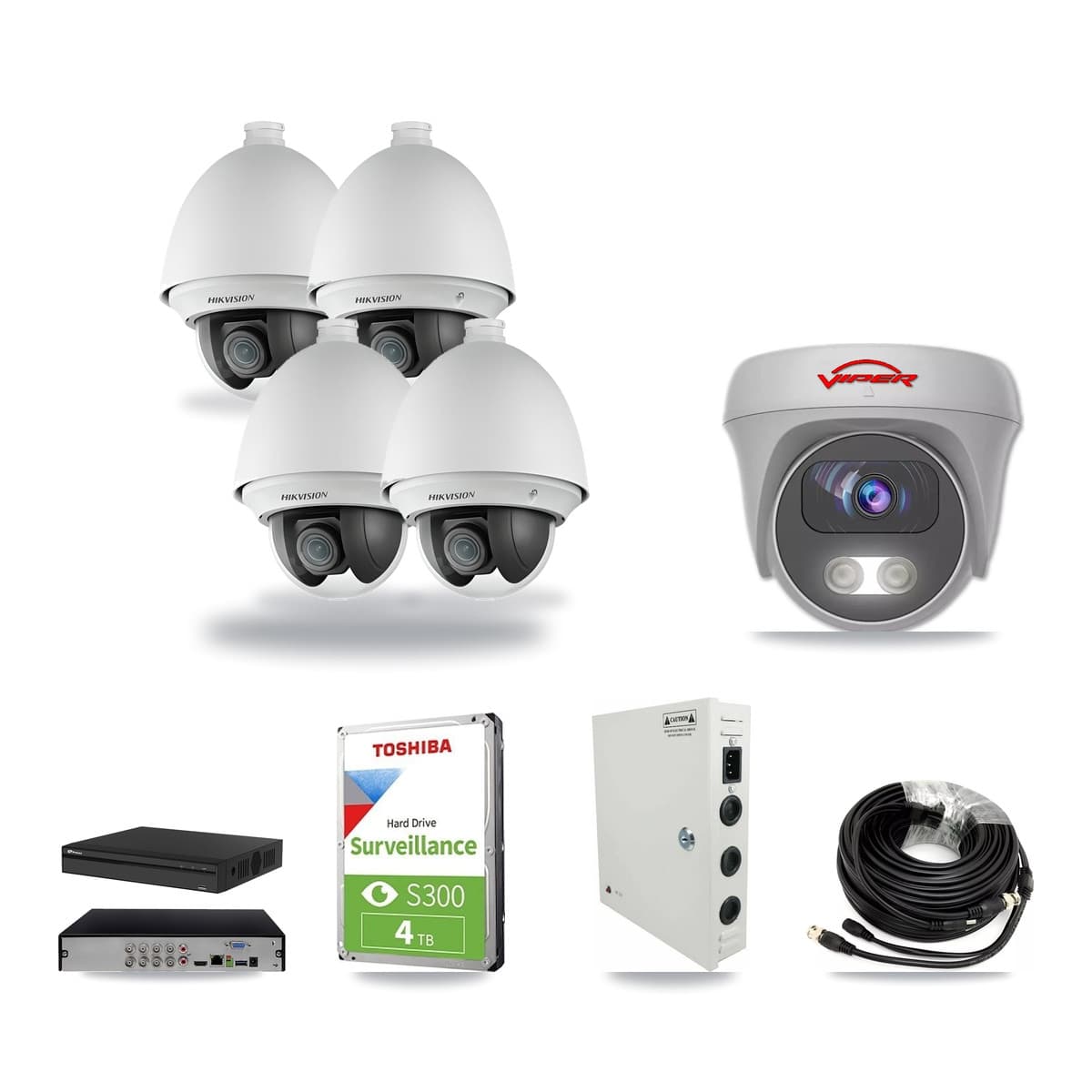 8-Channel 2MP – 5MP CCTV Kit — 4 2MP PTZ + 1 White 5MP Cameras + 4TB Recording (PXD-5108HS Recorder) - Image 1