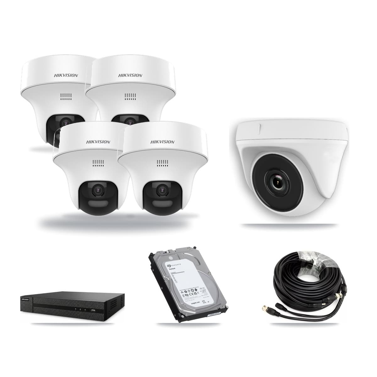 Hikvision 8-Channel 2MP – 5MP CCTV Kit — 4 5MP Turret + 1 White 2MP Dome Cameras + 6TB Recording (DVR-8CH Recorder) - Image 1