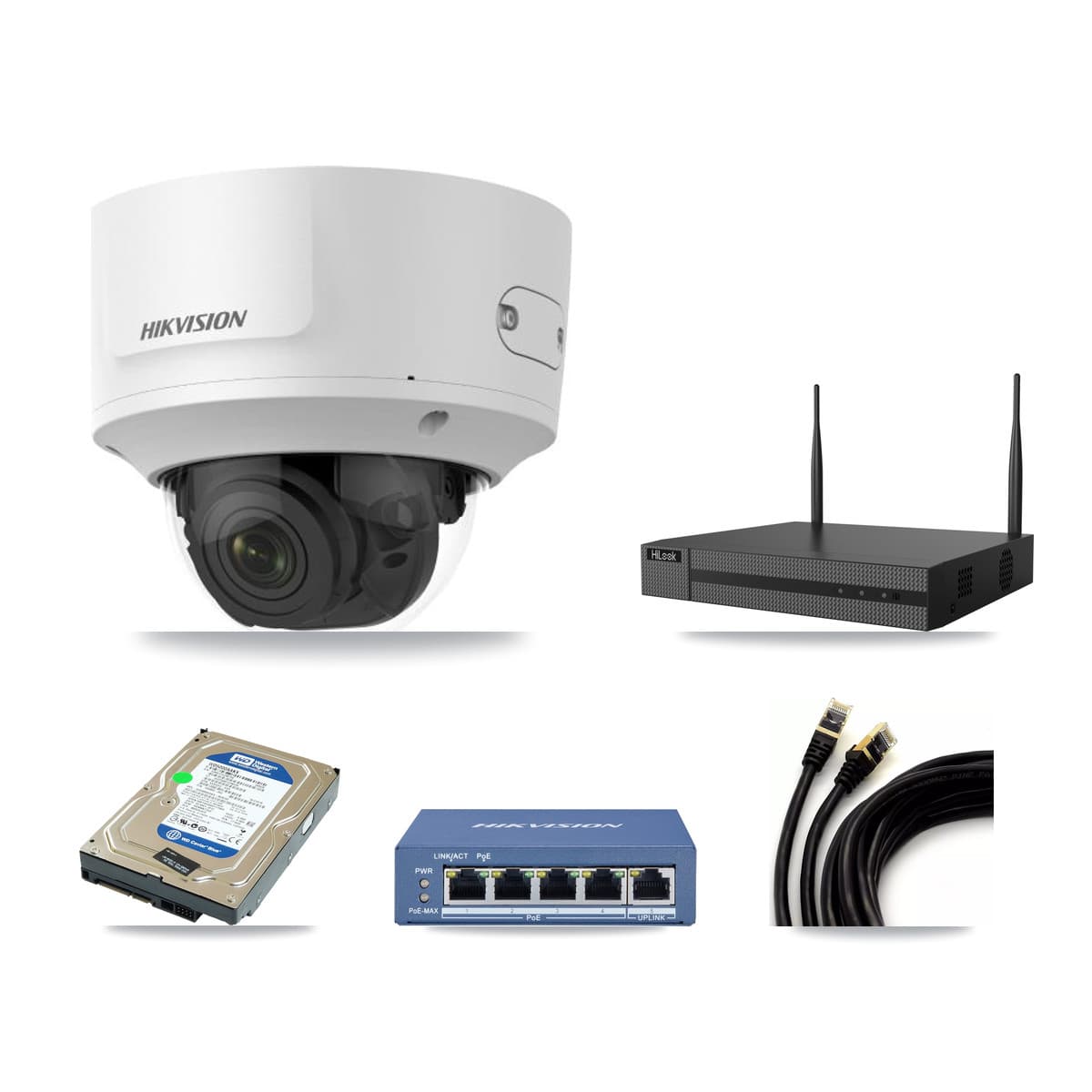 Hikvision & HiLook 4-Channel 2MP CCTV Kit — 1 Dome Camera + 500GB Recording
