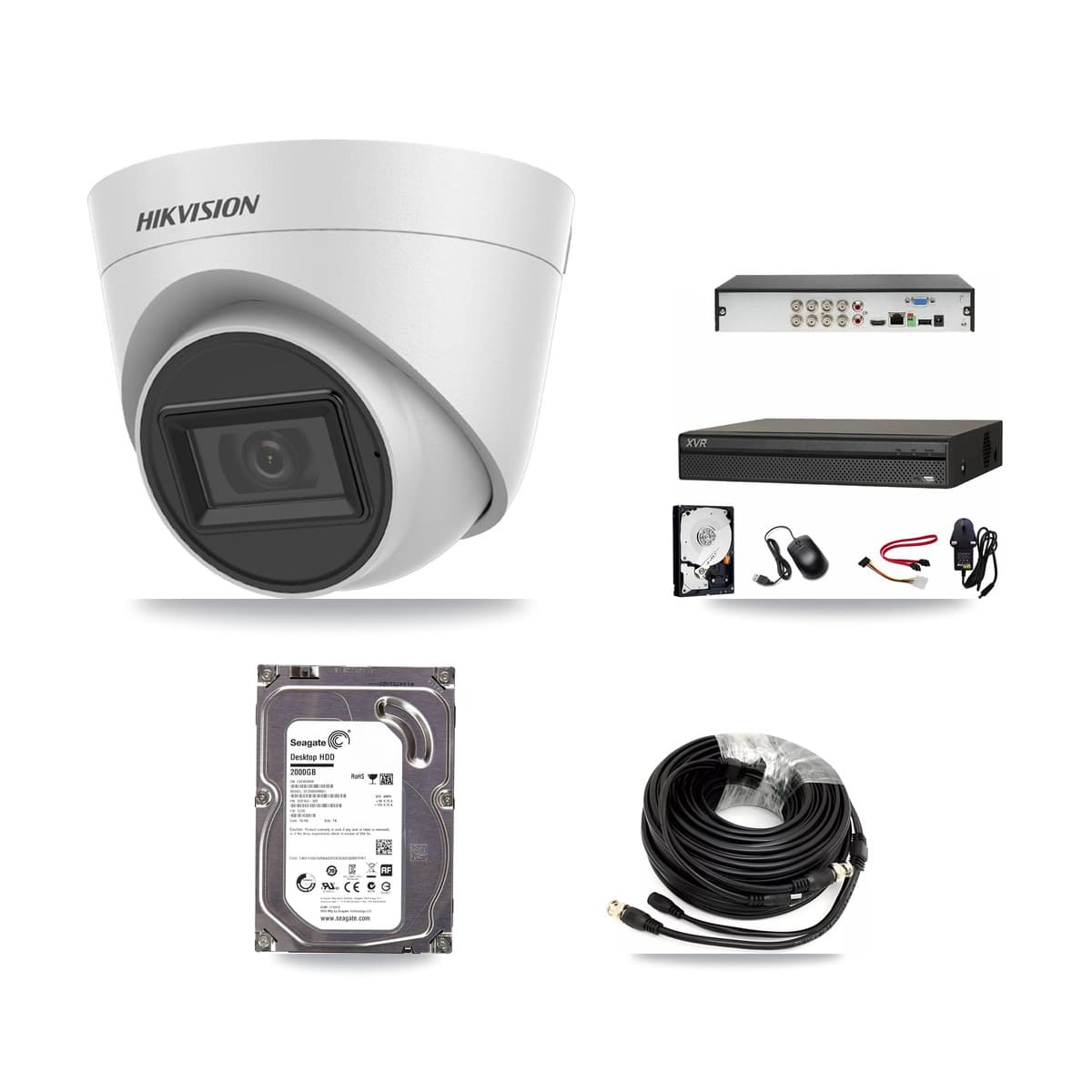 Hikvision & Dahua 8-Channel 5MP CCTV Kit — 4 White Turret Cameras + 2TB Recording