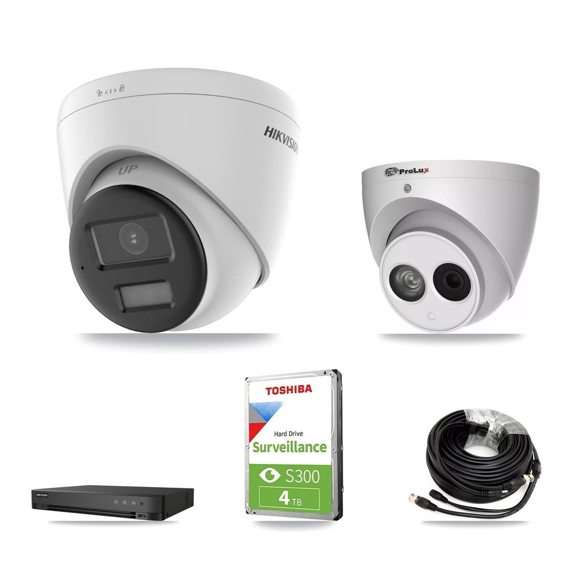 Hikvision & Prolux 4-Channel 4MP – 4K CCTV Kit — 1 4K + 1 4MP Turret Cameras + 4TB Recording (IDS-7204HUHI Recorder)