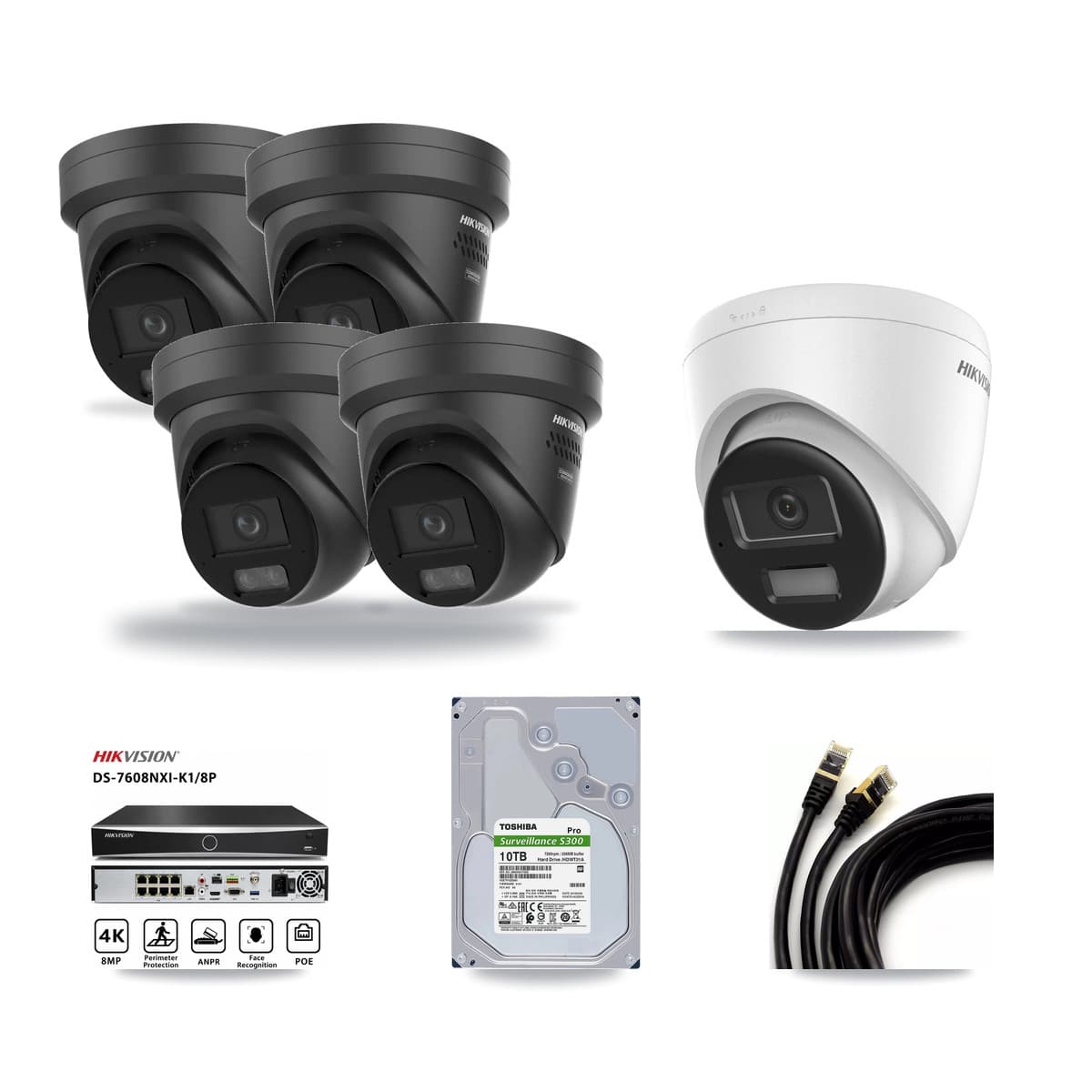Hikvision 8-Channel 4K CCTV Kit — 1 DS-2CD1383G2 + 4 DS-2CD2387G3 Turret Cameras + 10TB Recording - Image 1