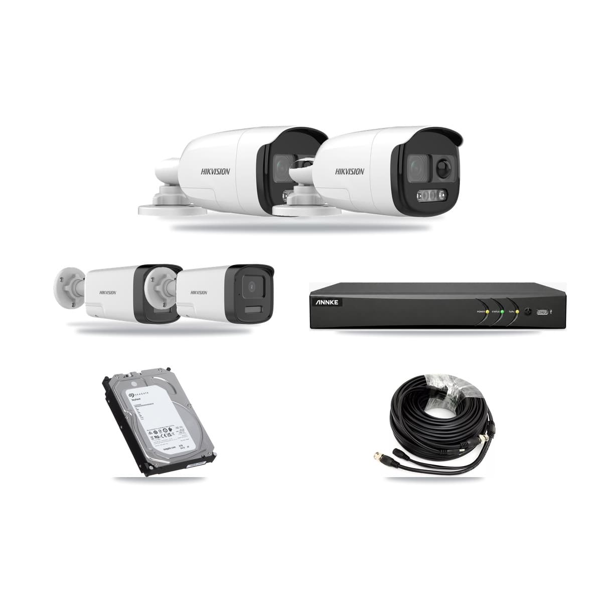 Hikvision & ANNKE 4-Channel 5MP CCTV Kit — 2 DS-2CE12KF3T + 2 DS-2CE17K0T Bullet Cameras + 6TB Recording - Image 1