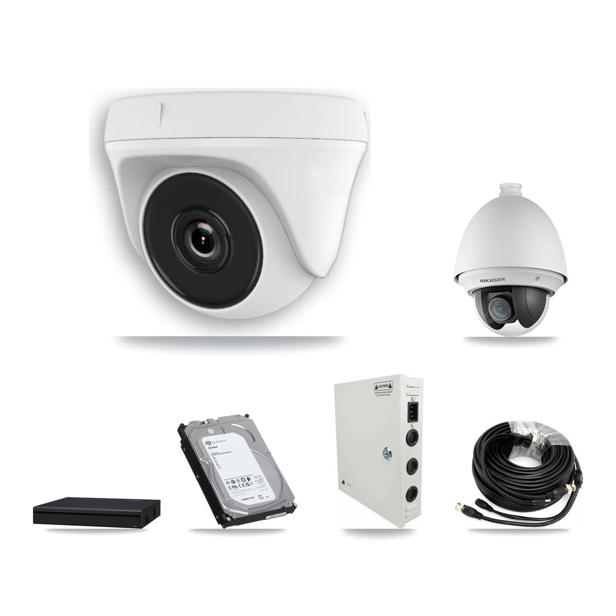 Hikvision 8-Channel 2MP CCTV Kit — 1 PTZ + 7 White Dome Cameras + 6TB Recording (XVR-3108AD Recorder)