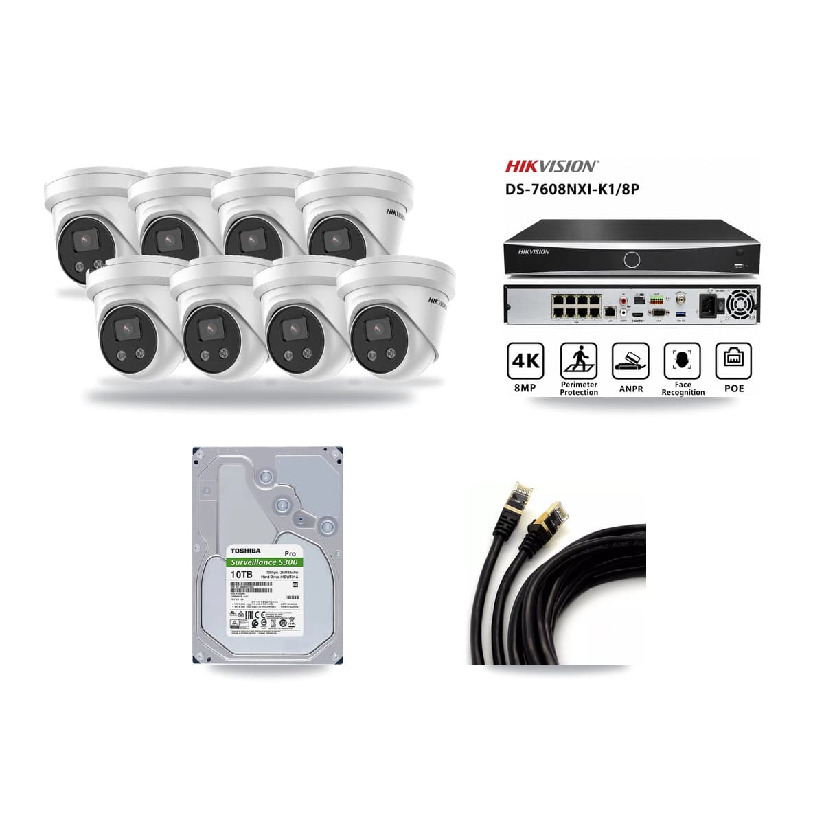 Hikvision 8-Channel 5MP CCTV Kit — 8 Turret Cameras + 10TB Recording (DS-7608NXI Recorder) - Image 1