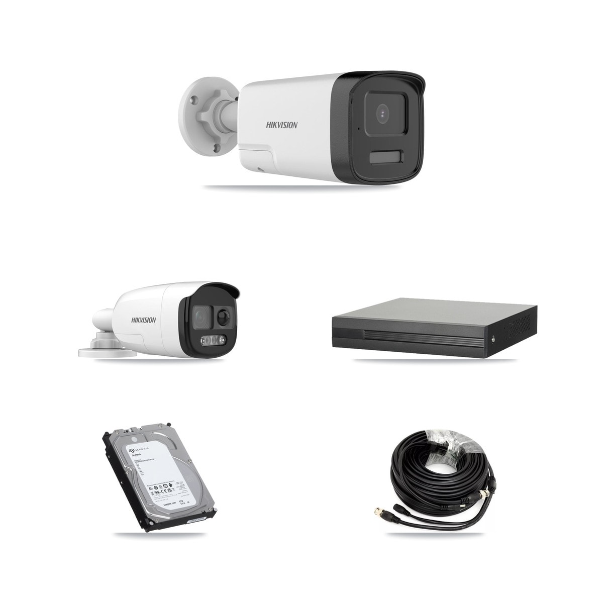 XVR-3108HS-5MP-LITE 8-Channel DVR CCTV Kit — 1× Hikvision DS-2CE12KF3T-PIRXO Bullet + 3× Hikvision DS-2CE17K0T-LXTS Bullet 5MP Cameras + 6TB HDD