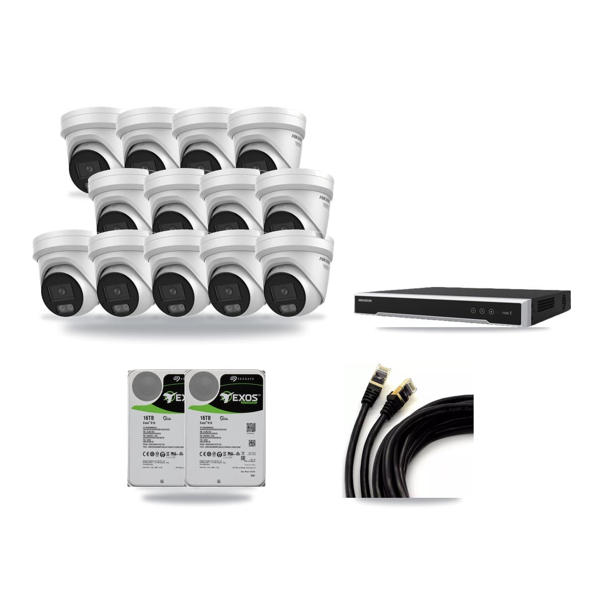 Hikvision 16-Channel 4K CCTV Kit — 13 DS-2CD2387G3 Turret Cameras + 2× 16TB Recording - Image 1