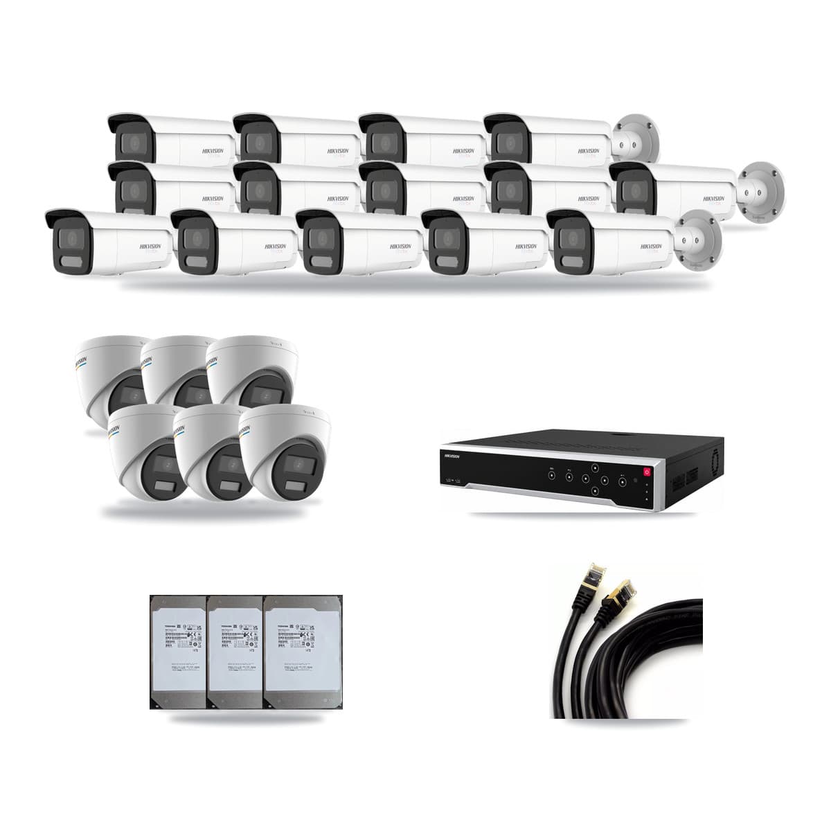 Hikvision 32-Channel 2MP – 4K CCTV Kit — 6 2MP Turret + 14 4K Bullet Cameras + 3× 14TB Recording - Image 1