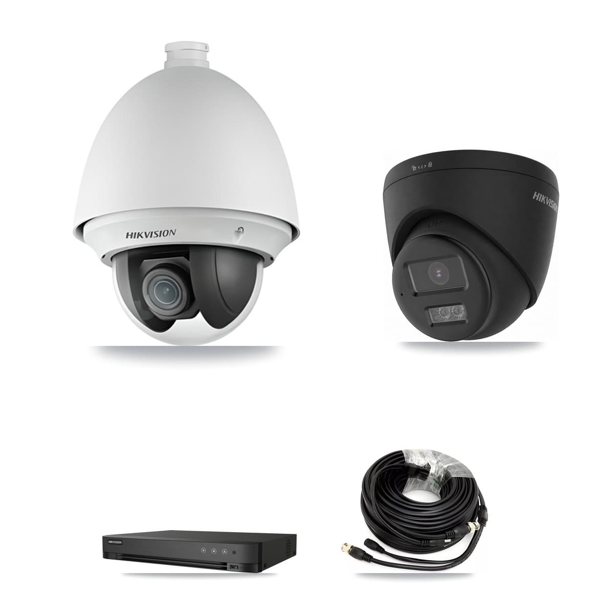 Hikvision 4-Channel 2MP – 4K CCTV Kit — 1 2MP PTZ + 1 Black 4K Turret Cameras + 3TB Recording (IDS-7204HUHI Recorder)