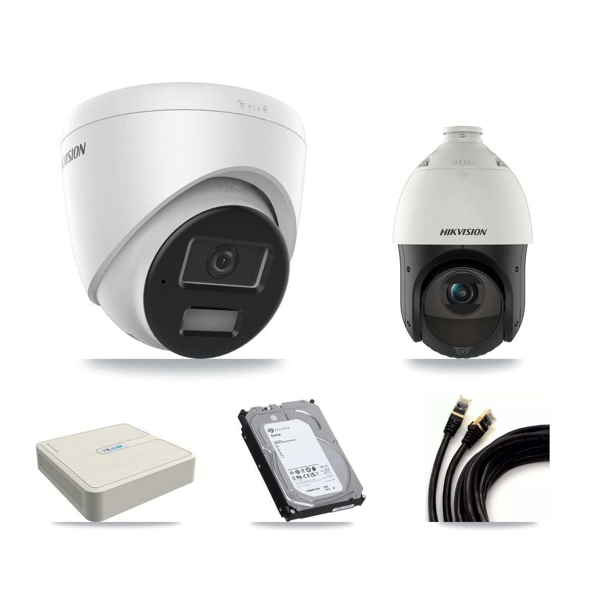 Hikvision & HiLook 8-Channel 4MP CCTV Kit — 5 Turret + 1 PTZ Cameras + 6TB Recording (NVR-108H-D Recorder)