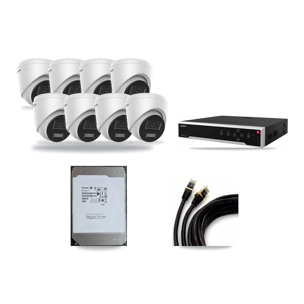 Hikvision 32-Channel 4MP CCTV Kit — 8 DS-2CD1343G2 Turret Cameras + 14TB Recording - Image 1