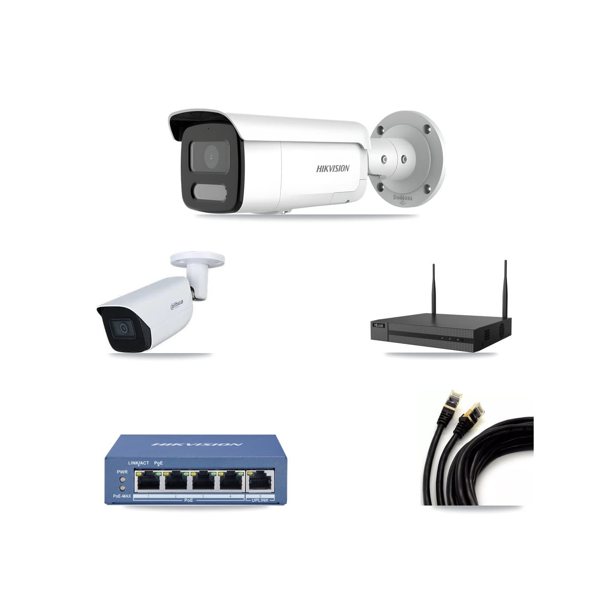 4-Channel 4MP – 5MP CCTV Kit — 1 4MP + 1 5MP Bullet Cameras + 3TB Recording (NVR-104MH-D Recorder)