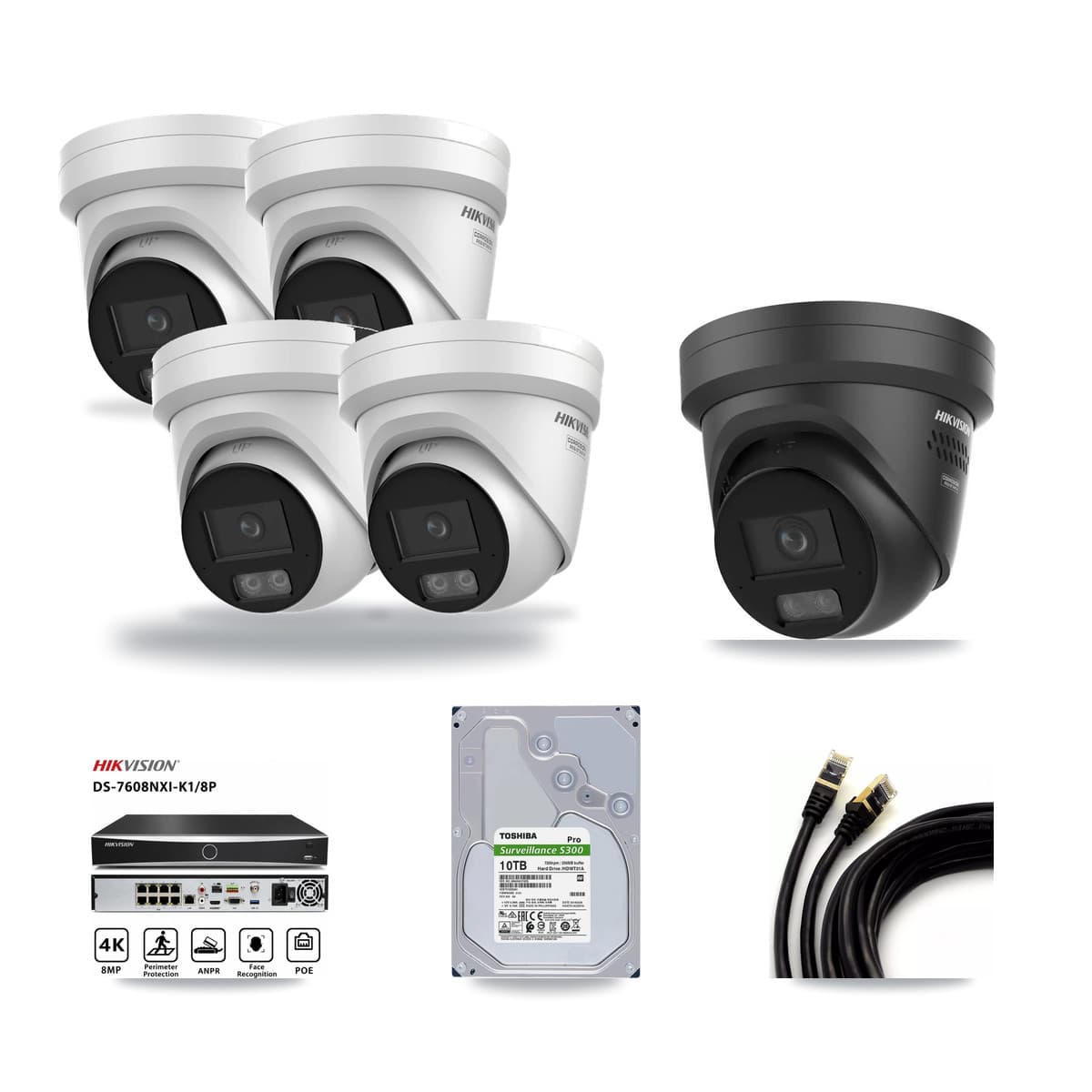 Hikvision 8-Channel 4K CCTV Kit — 4 + 1 Black Turret Cameras + 10TB Recording - Image 1