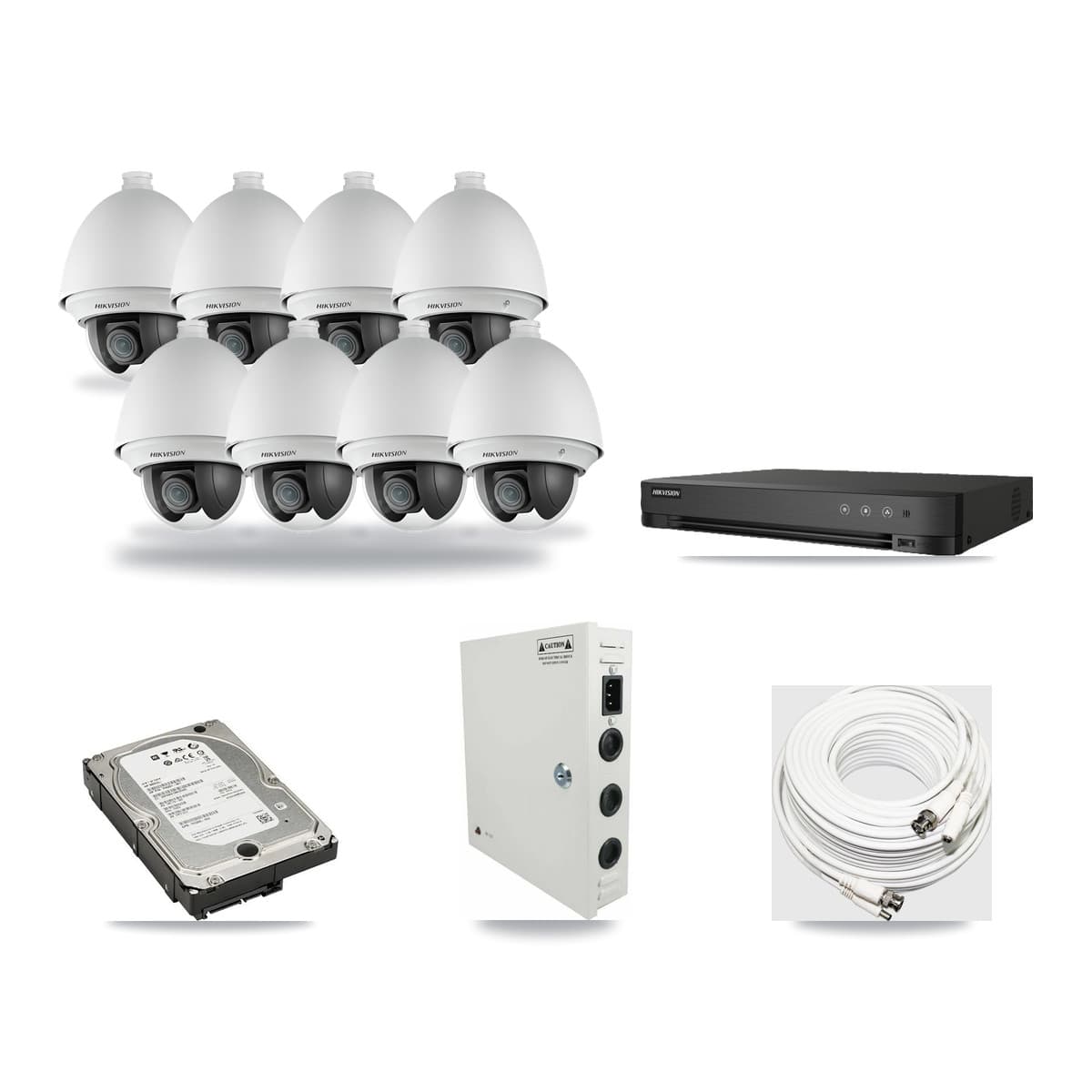 Hikvision 8-Channel 2MP CCTV Kit — 8 DS-2AE4225T-A PTZ Cameras + 5TB Recording (IDS-7208HUHI-M1/E Recorder) - Image 1