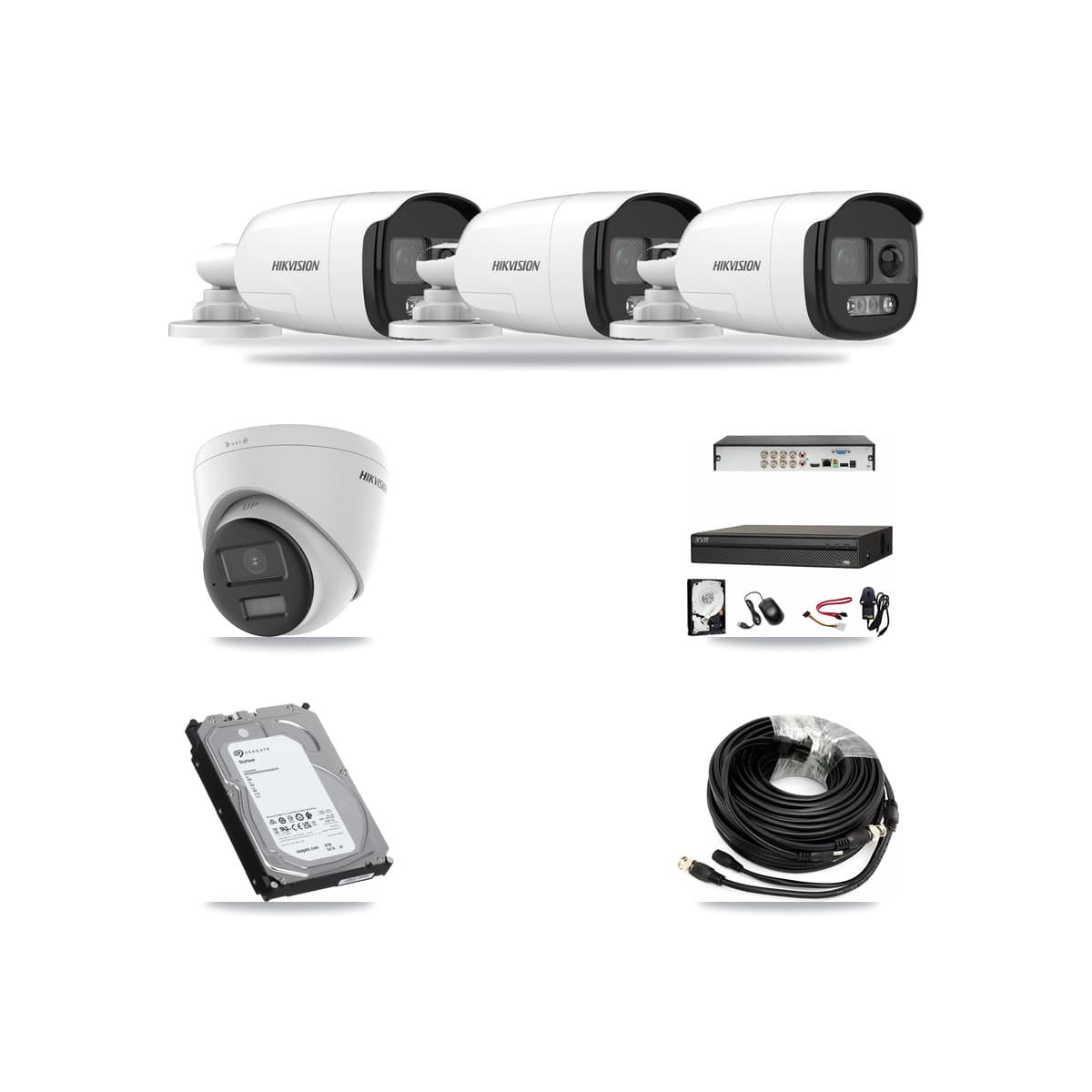 Hikvision & Dahua 8-Channel 5MP – 4K CCTV Kit — 3 DS-2CE12KF3T 5MP Bullet + 1 DS-2CE78U0T 4K Turret Cameras + 6TB Recording - Image 1