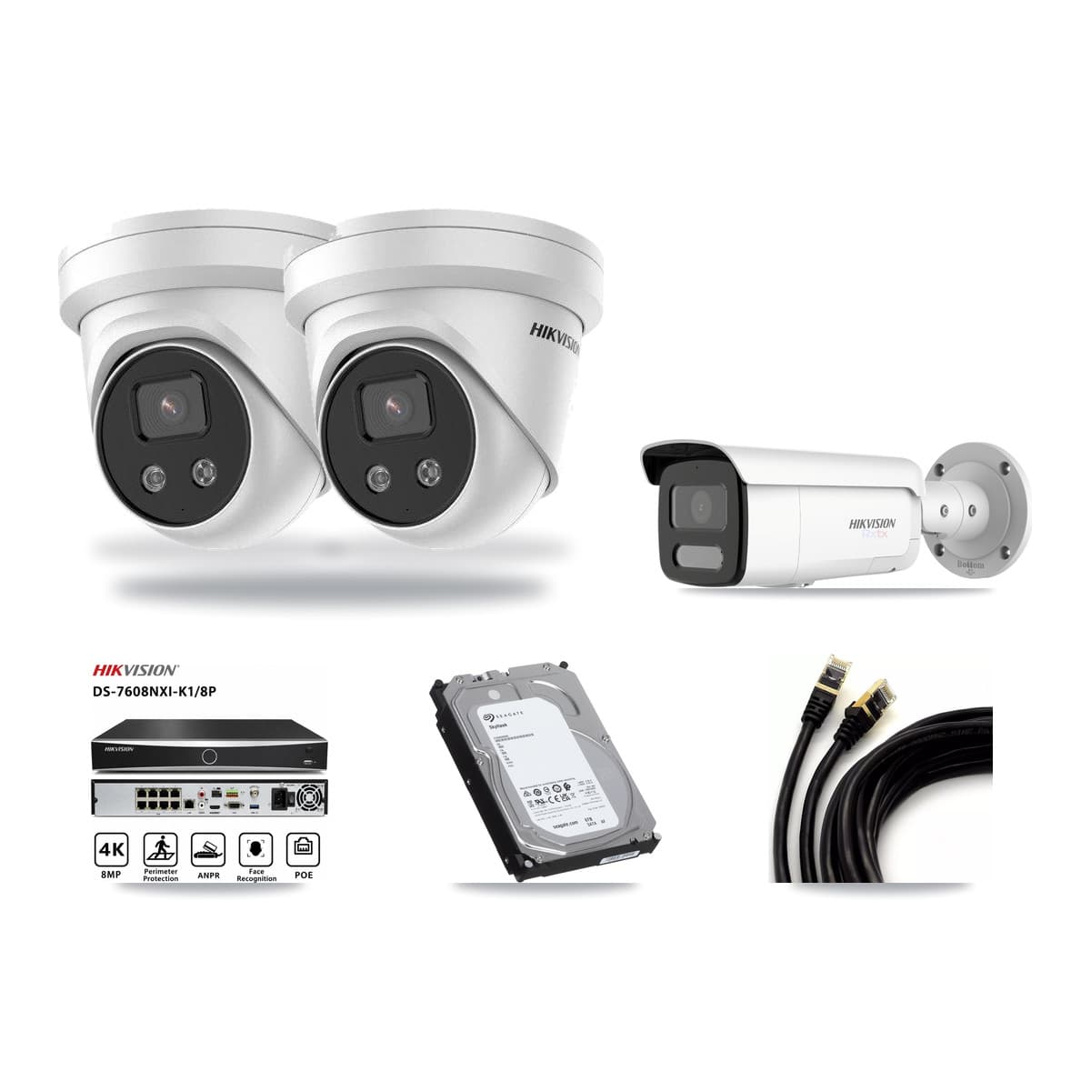 Hikvision 8-Channel 5MP – 4K CCTV Kit — 1 4K Bullet + 2 5MP Turret Cameras + 6TB Recording - Image 1