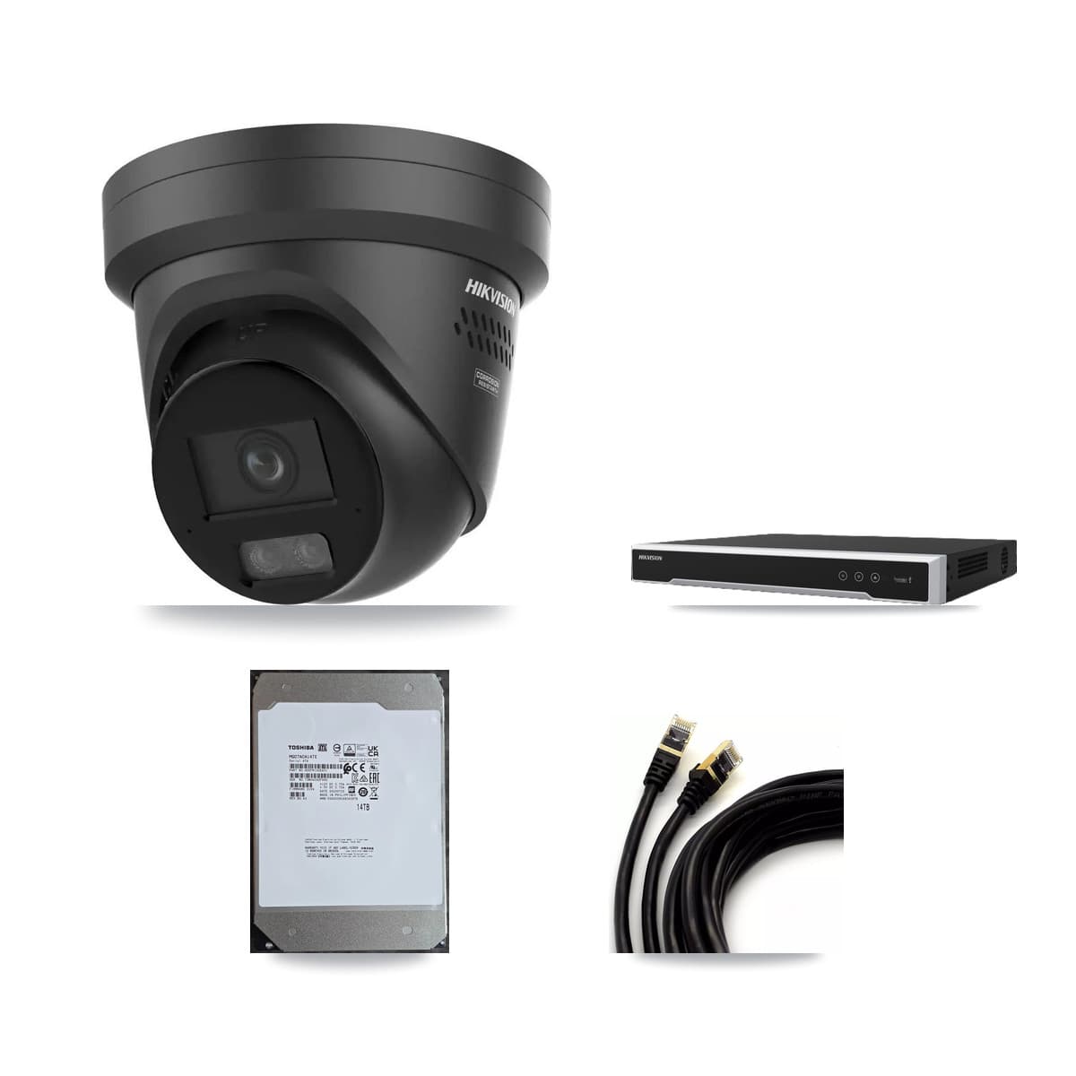 Hikvision 8-Channel 4K CCTV Kit — 6 Black Turret Cameras + 14TB Recording