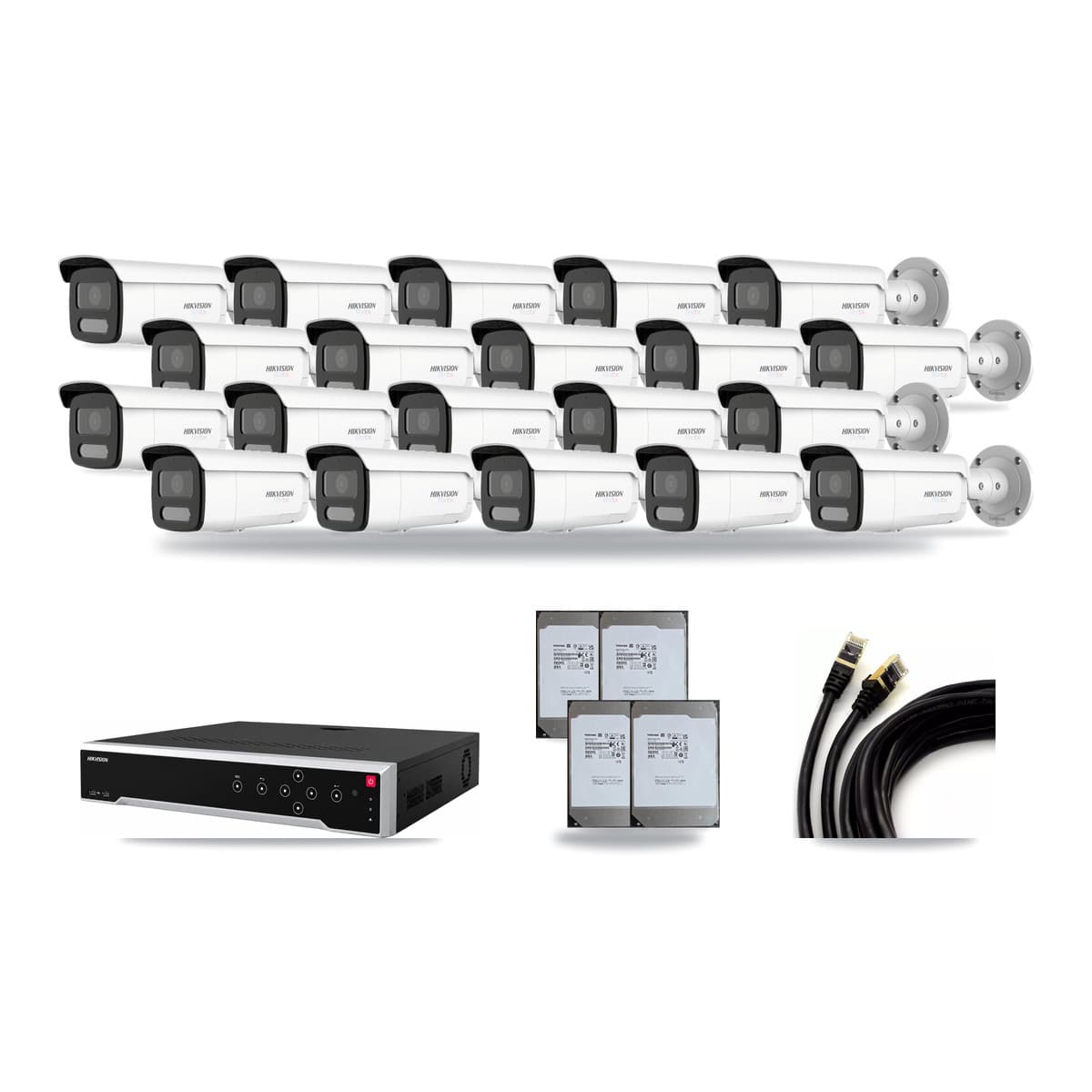 Hikvision 32-Channel 4K CCTV Kit — 20 White Bullet Cameras + 4× 14TB Recording - Image 1