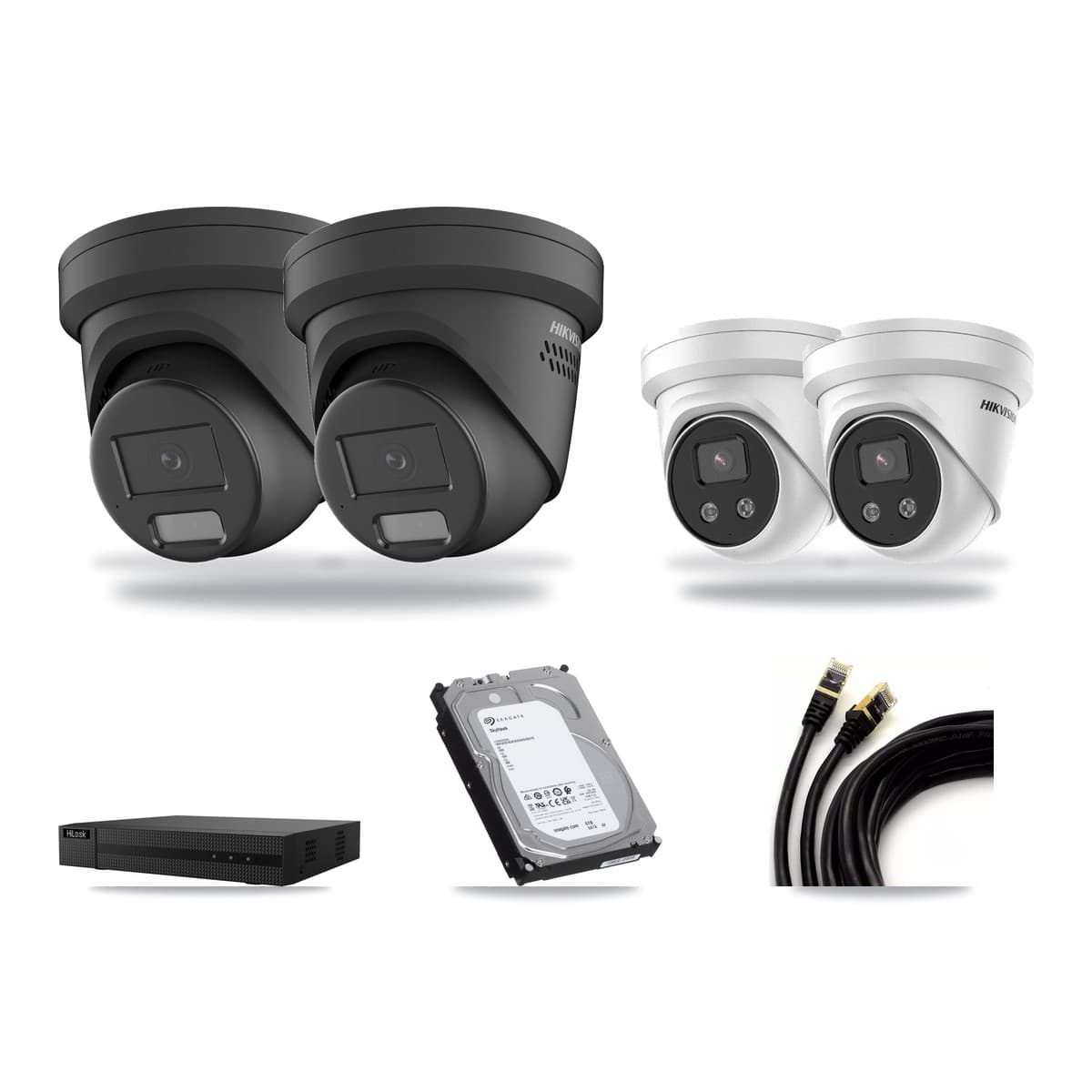 Hikvision & HiLook 8-Channel 4MP – 5MP CCTV Kit — 2 Black 4MP + 2 5MP Turret Cameras + 6TB Recording (NVR-108MH-D Recorder) - Image 1