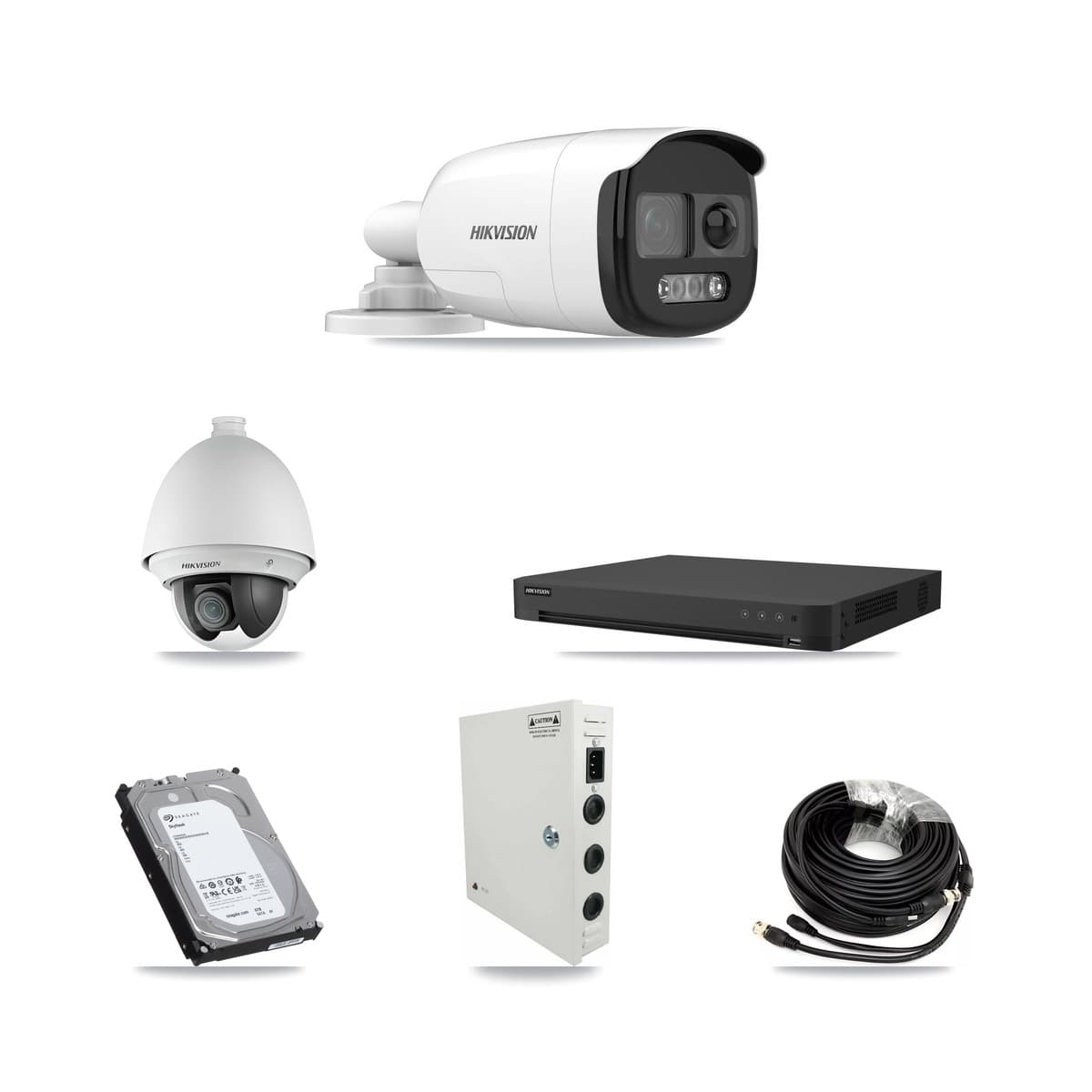 Hikvision 16-Channel 2MP – 5MP CCTV Kit — 1 2MP PTZ + 5 5MP Bullet Cameras + 6TB Recording (IDS-7216HUHI Recorder)