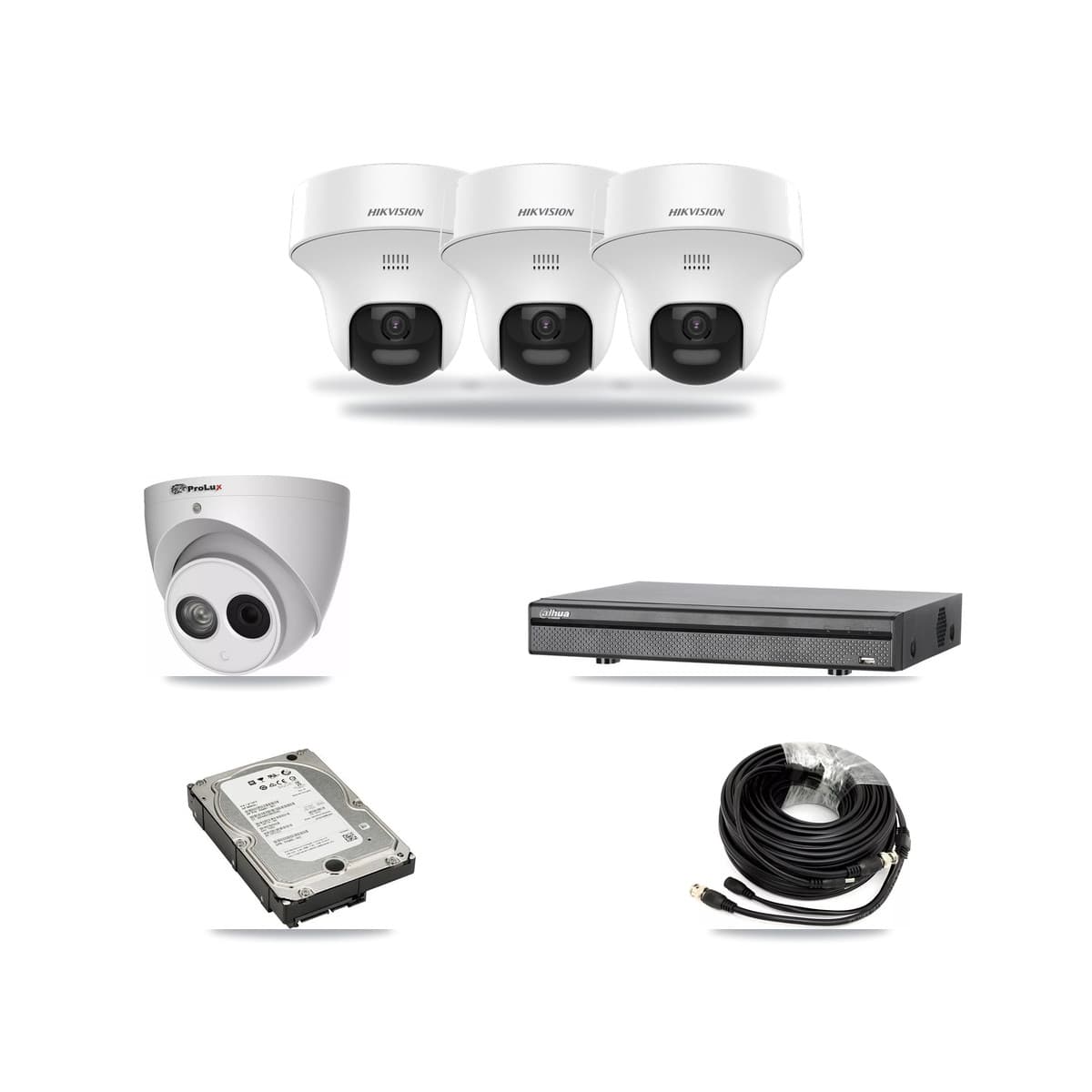 8-Channel 4MP – 5MP CCTV Kit — 3 DS-2CE70K0T 5MP + 1 PXC-612C4W-A 4MP Turret Cameras + 5TB Recording (DH-XVR5108H Recorder) - Image 1